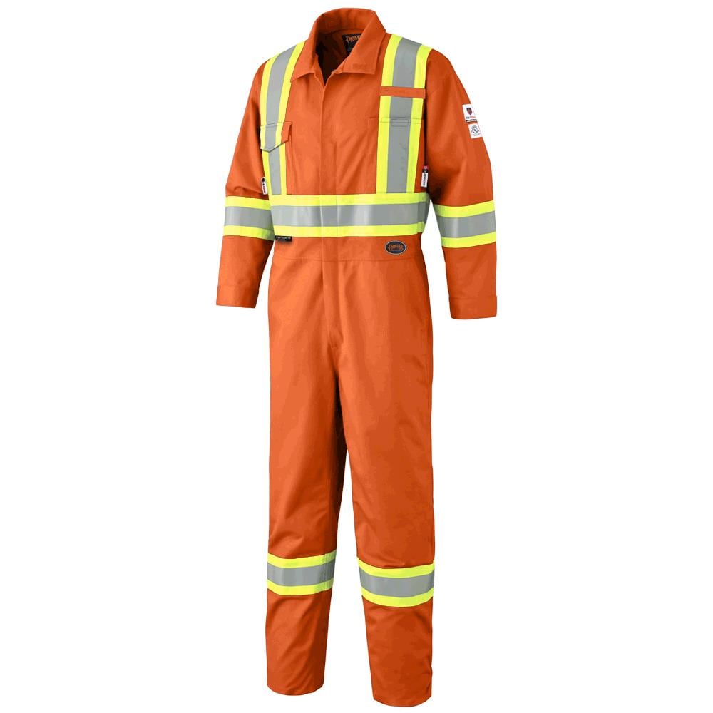 7 Reinforced Pockets 38 Pioneer V2030110-38 High Visibility Work Overall 2-Way Zipper Orange