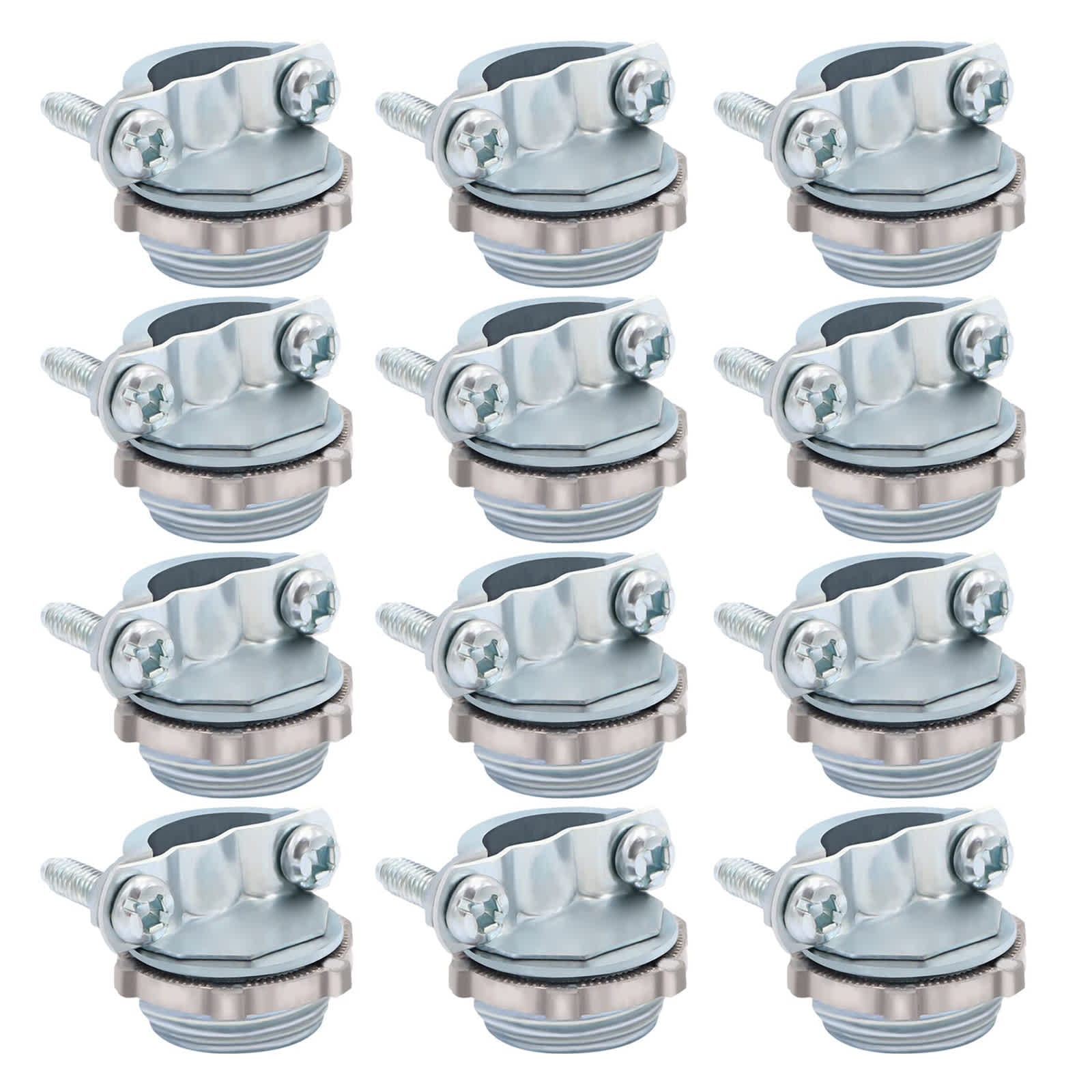 Etokfoks EFT1013D114 12 Pack 1/2 Inch Silver Zinc Clamp Type Cable Connectors for Metallic Conduit Protect Cables Durable and Corrosion Resistant