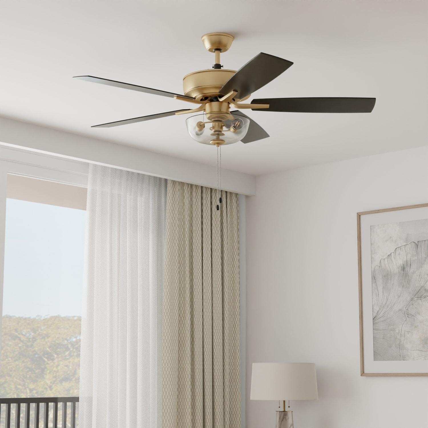 Craftmade P101SB5-52BWNFB Pro Plus 101 52-in Downrod or Flush Mount Satin Brass with Black Walnut/Flat Black Blades Ceiling Fan With Light ( 5 -Blade )