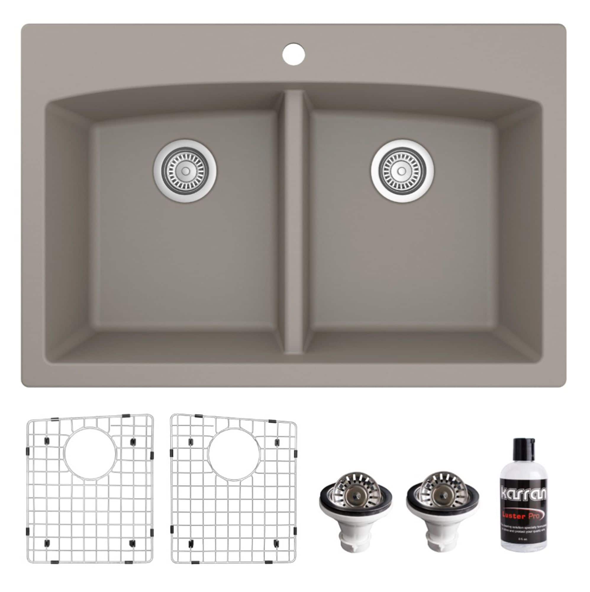 Karran QT-710-CN-PK1 Drop-in or undermount 33-in x 22-in Quartz Double equal bowl Kitchen Sink