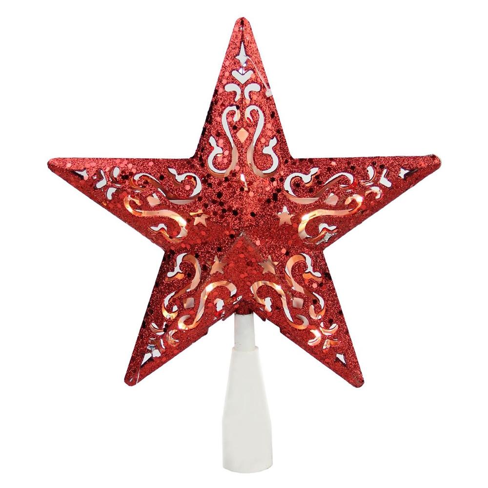 Glitter Red Christmas Tree Topper Decorations Baubles Stars 