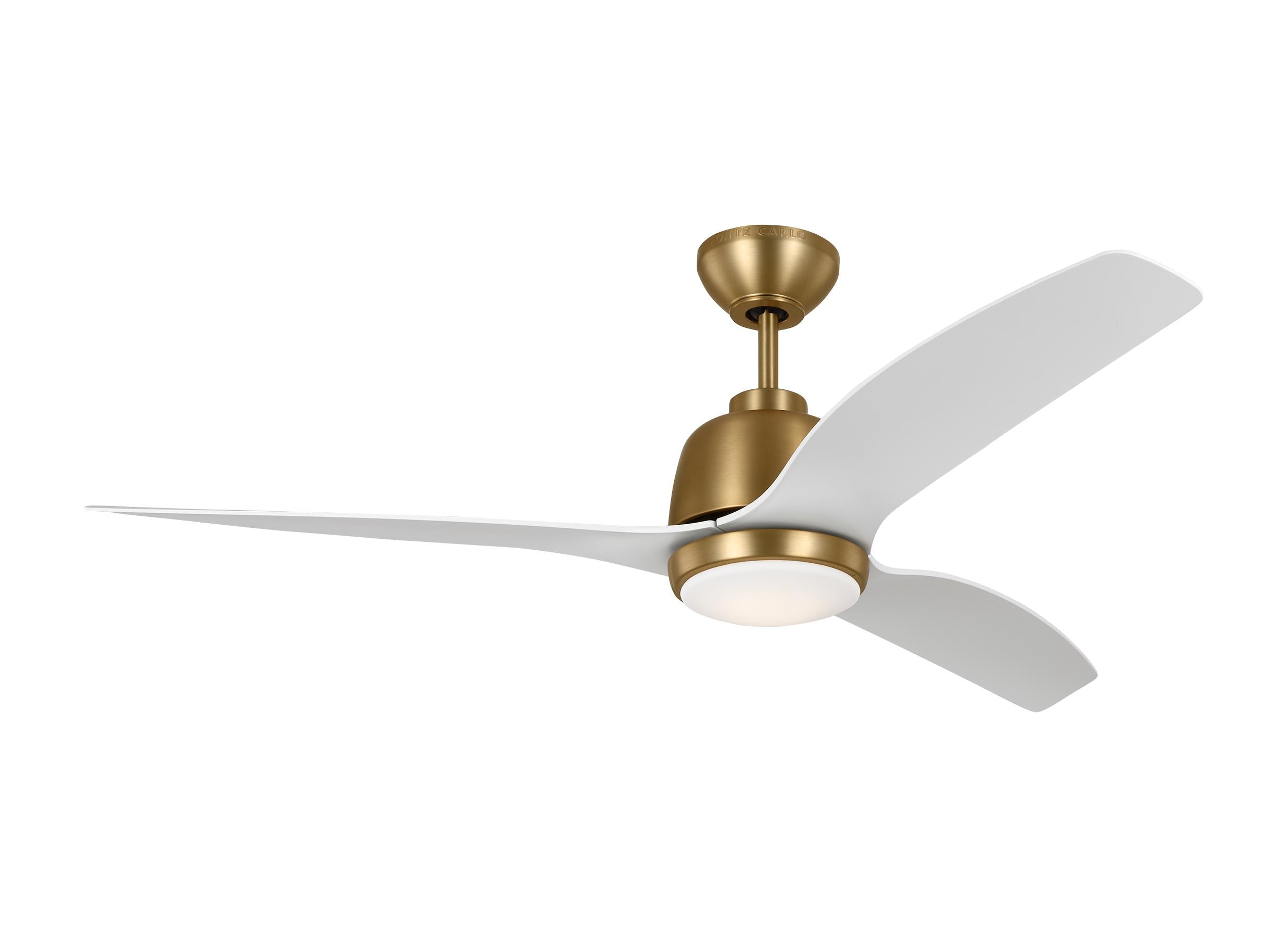 Generation Lighting 3AVLR54SBD Avila 54-in Integrated LED Outdoor Satin Brass with Matte White Blades Propeller Ceiling Fan With Light - Remote Included ( 3 -Blade )