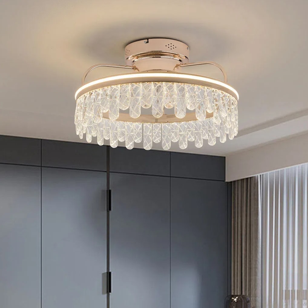 Oukaning JZUCODS4NSHCX 19.68-in Color-Changing Integrated LED Flush Mount Gold Dimmable 6-Speed DC Reverse with ABS Blades Ceiling Fan With Light - Remote Included ( 5 -Blade )