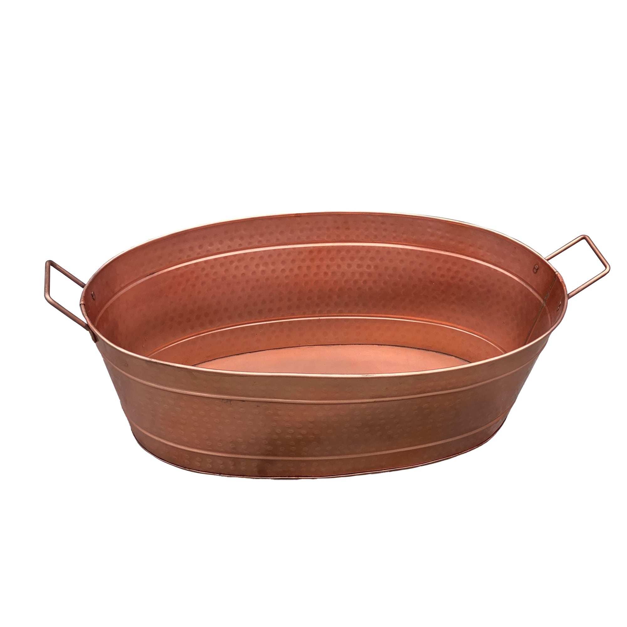 Benzara BM195214 Oval Shape Hammered Texture Metal Tub with 2 Side Handles, Copper