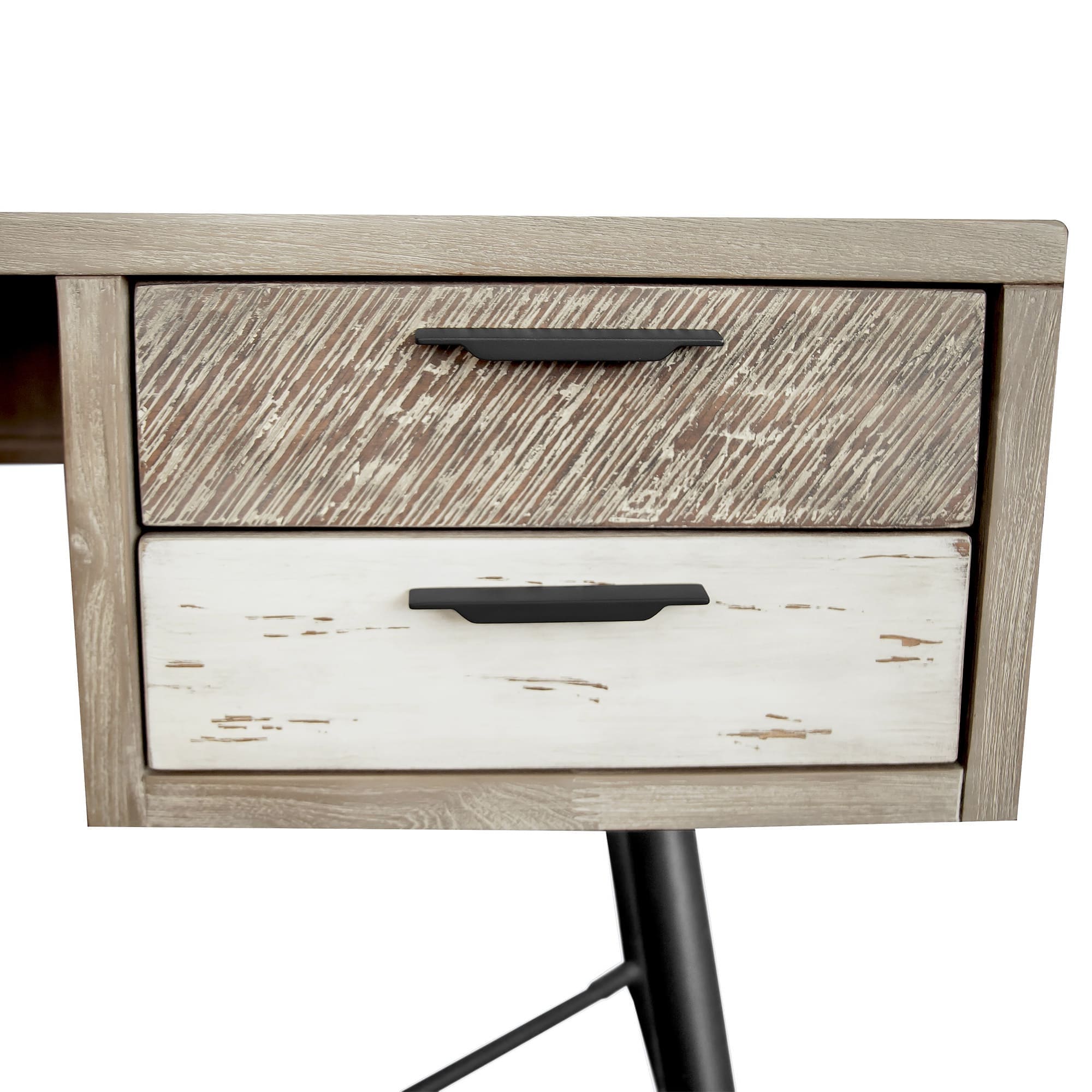 Transitional Two-Tone Acacia Wood Desk with Sleek Black Base