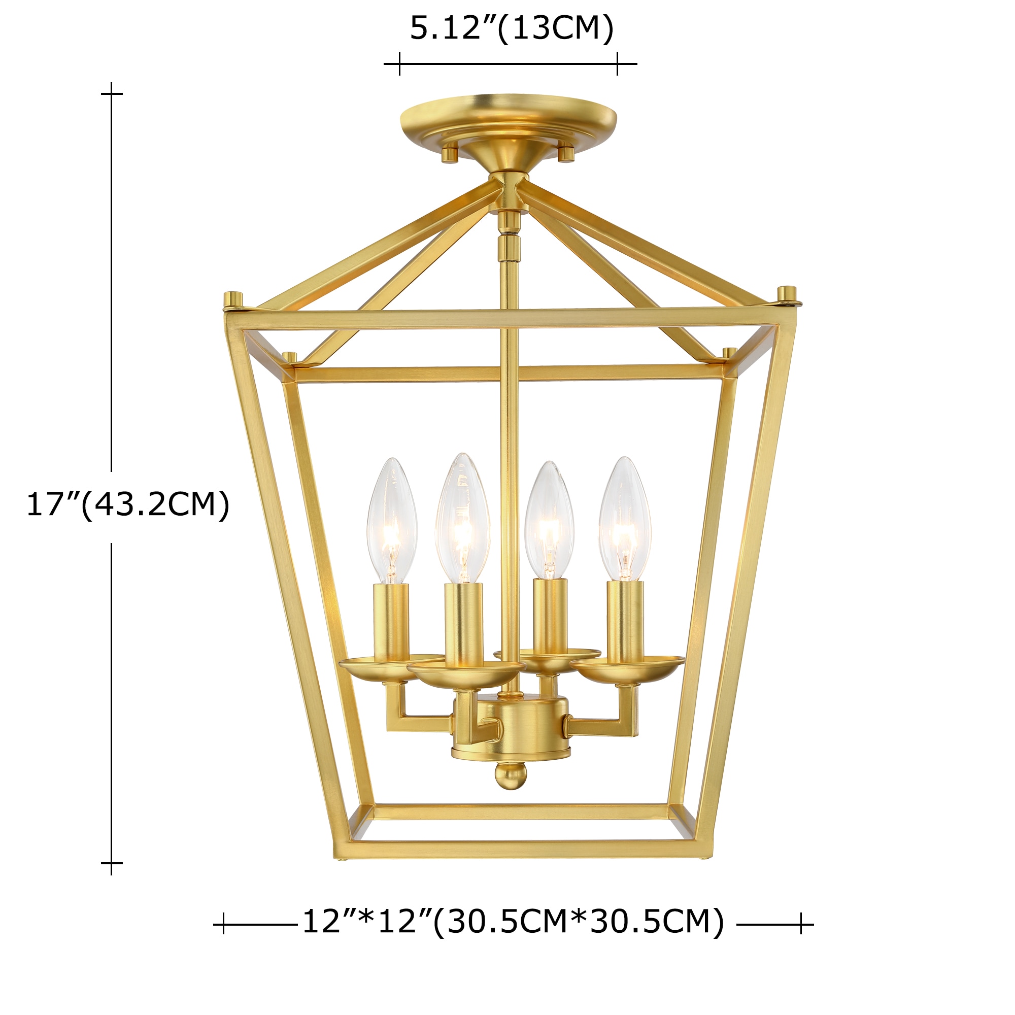 12" Gold Geometric 4-Light Pendant with Adjustable Chain