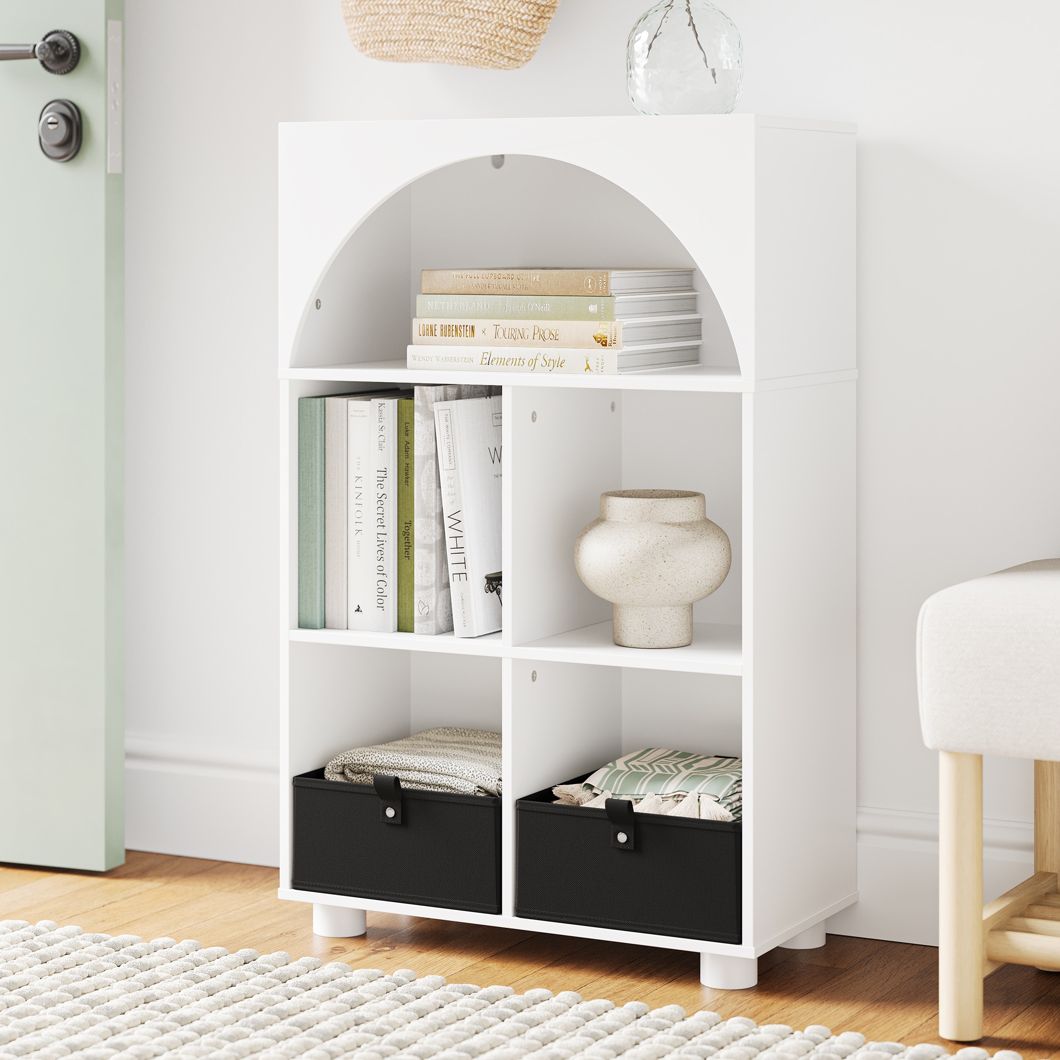 RiverRidge 16-055K White with Black Bins MDF 6 -Shelf Bookcase ( 23-in W x 36.06-in H x 11.38-in D ) Painted