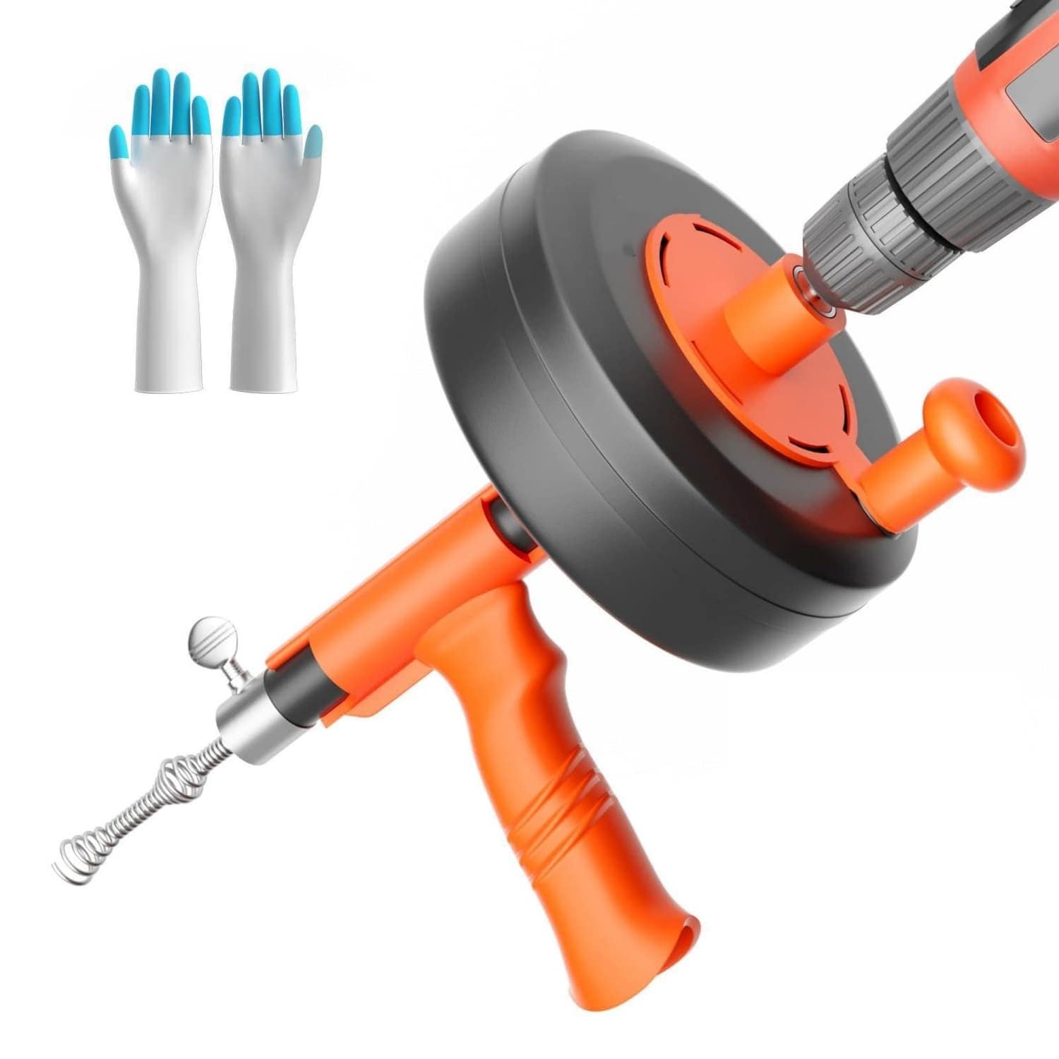 Angel Sar - 25ft Steel Orange Drain Auger with Drill Adapter for Kitchen Bathroom
