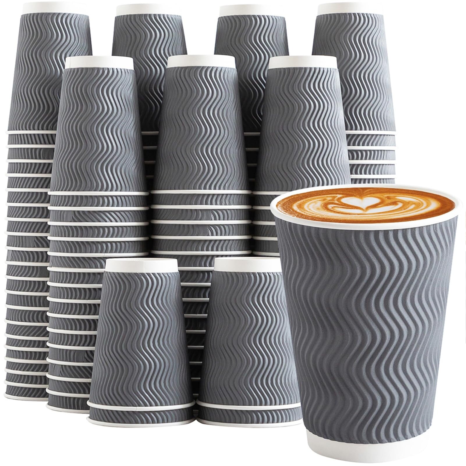 Anqtovp  12 oz Disposable Coffee Cups 120 pack Insulated Ripple Wall Paper Cups for Hot or Cold Drinks Office Home Cafe Party Travel Gray Sturdy
