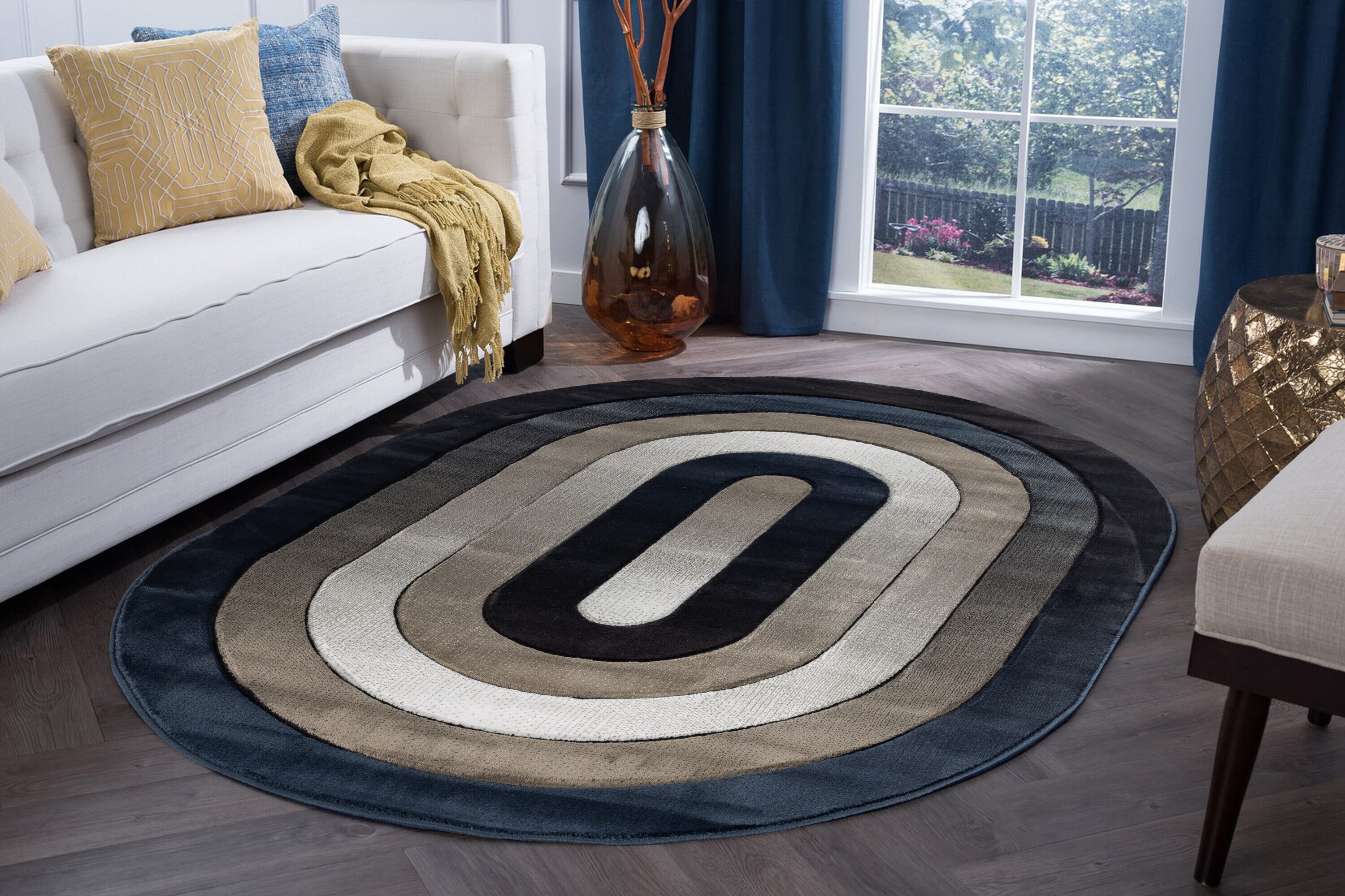 MDA Rugs OR7258OV Orelsi 5 x 8 (ft) Polypropylene Blue/Gray/Tan Oval Indoor Abstract Area rug