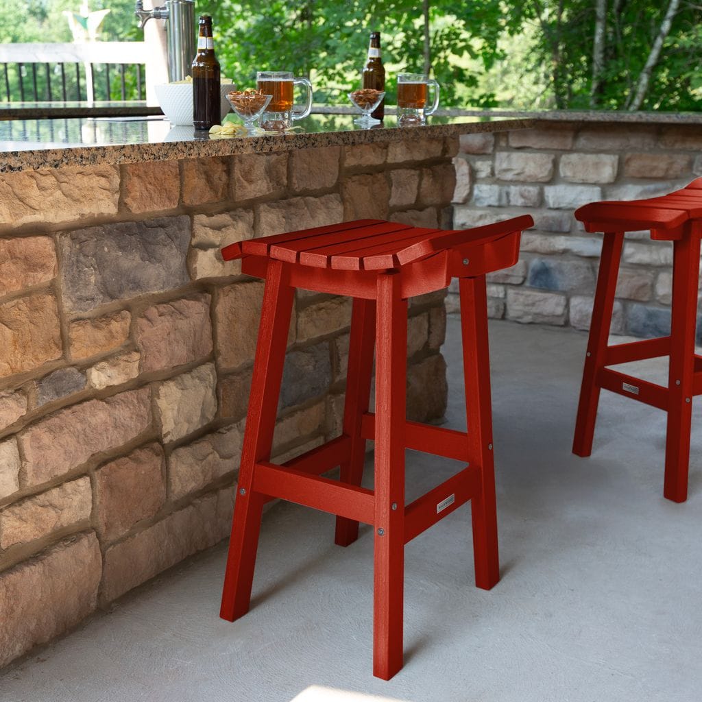 highwood AD-STBF02-RED Summit Rustic Red Poly-lumber Frame Stationary Bar Stool Chair with Slat Seat
