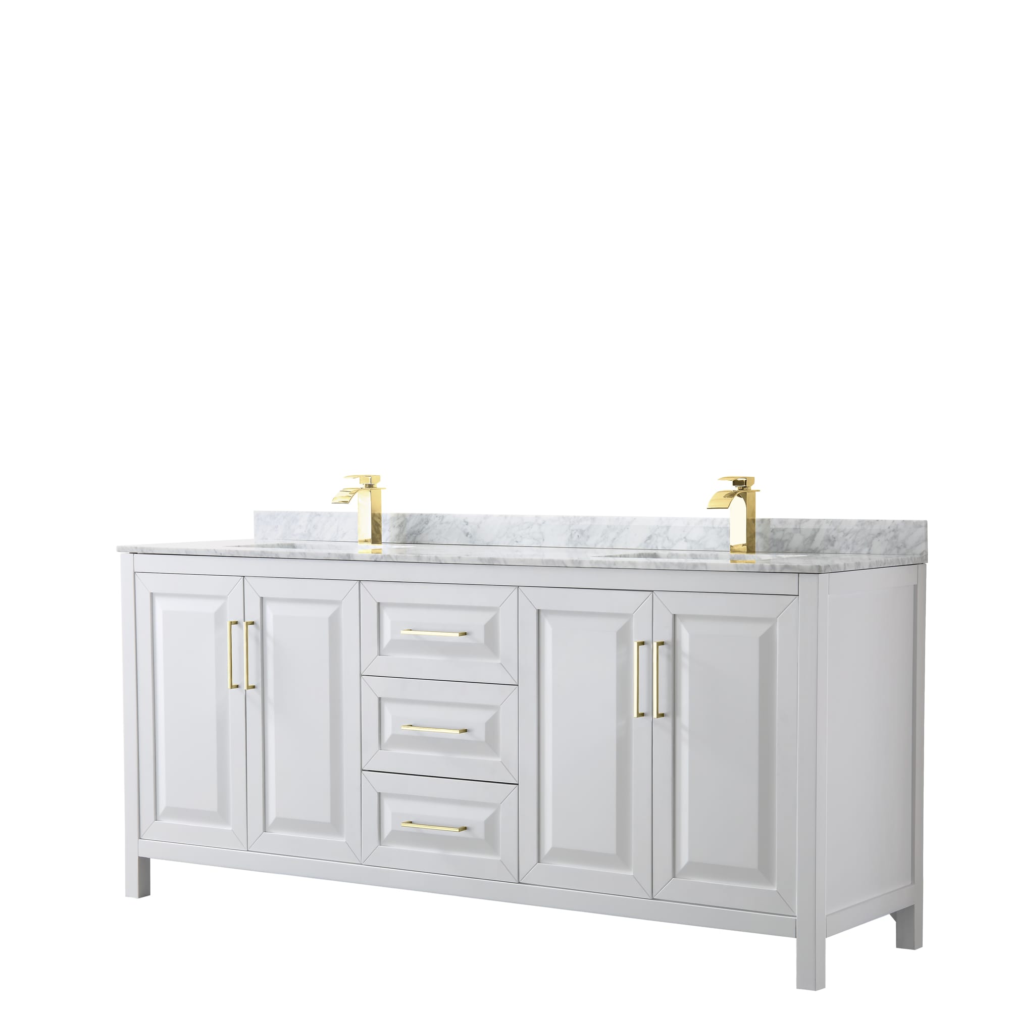 Wyndham Collection WCV252580DWGCMUNSMXX Daria 80-in White with Brushed Gold Trim Undermount Double sink Bathroom Vanity with White Carrara Marble Marble Top