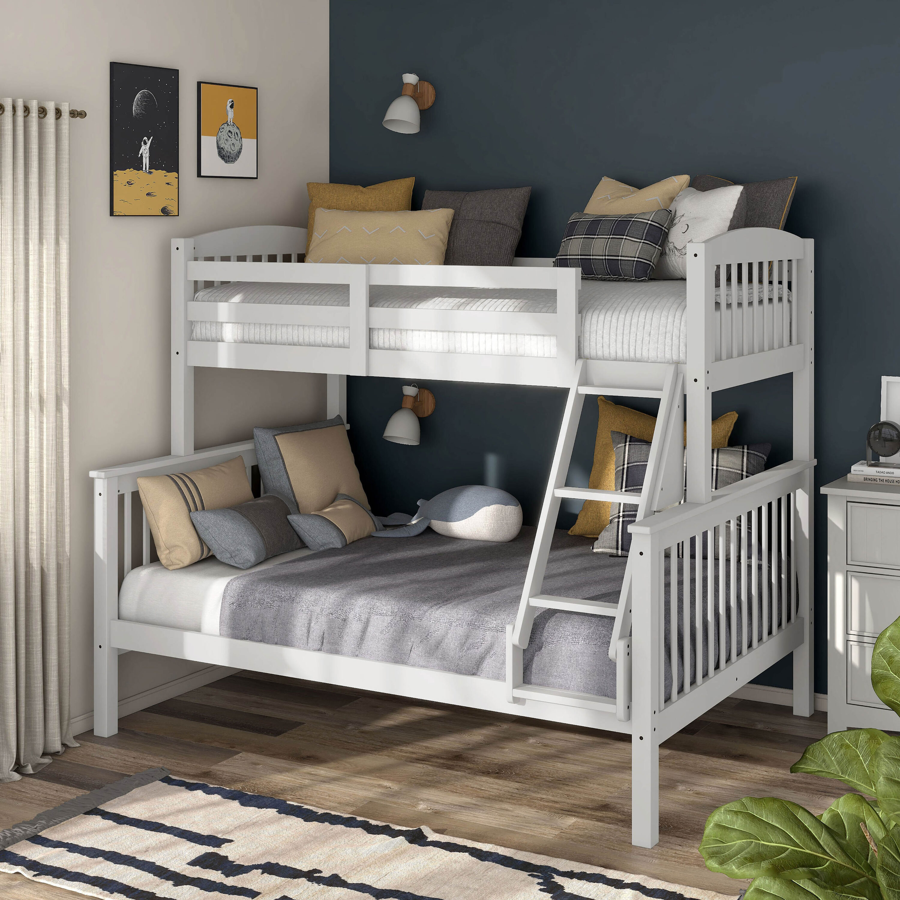 Furniture of America 005L-BK001WH Cyra White Twin over full Bunk Bed