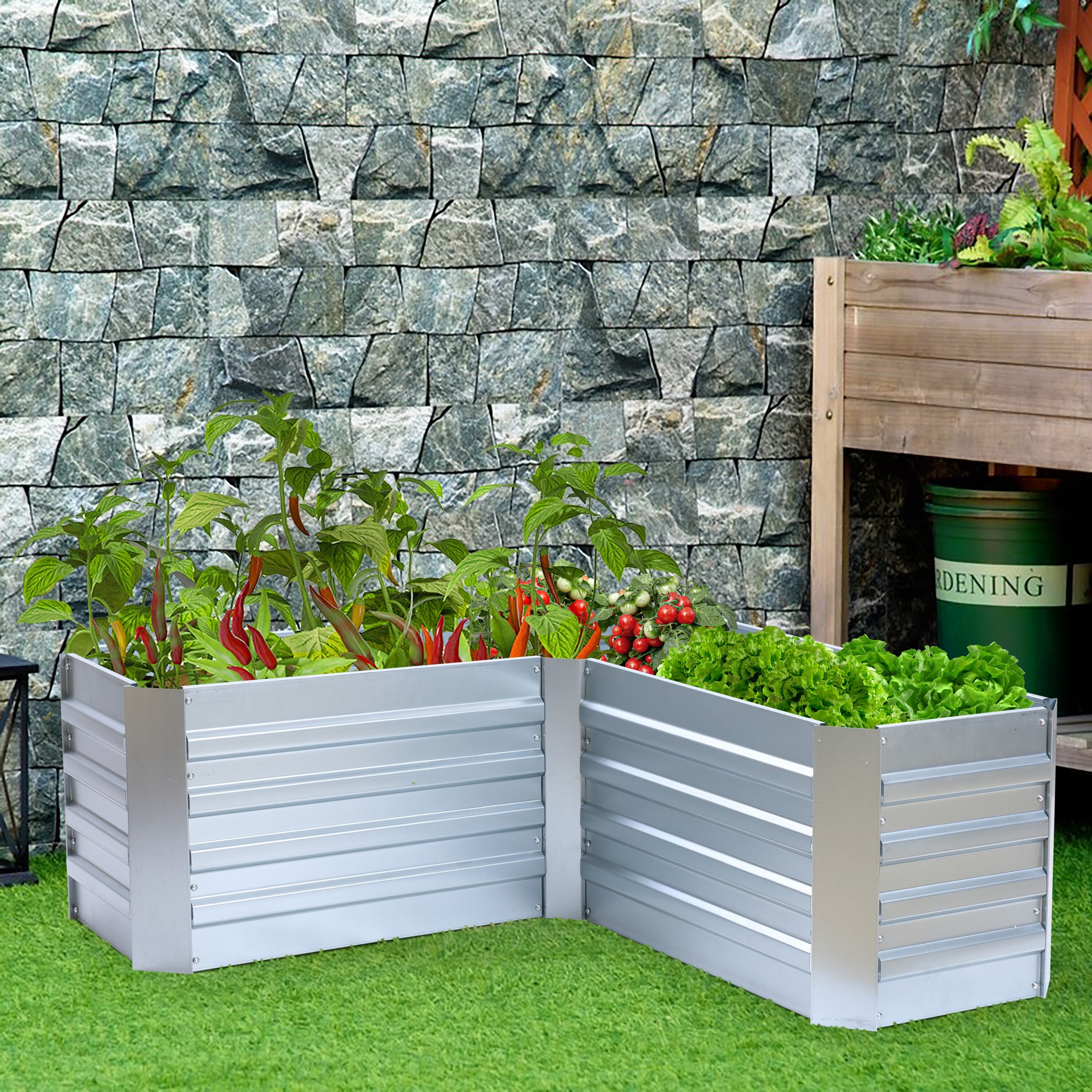 L-Shaped Galvanized Steel Raised Garden Bed - 47.8" x 20.5"