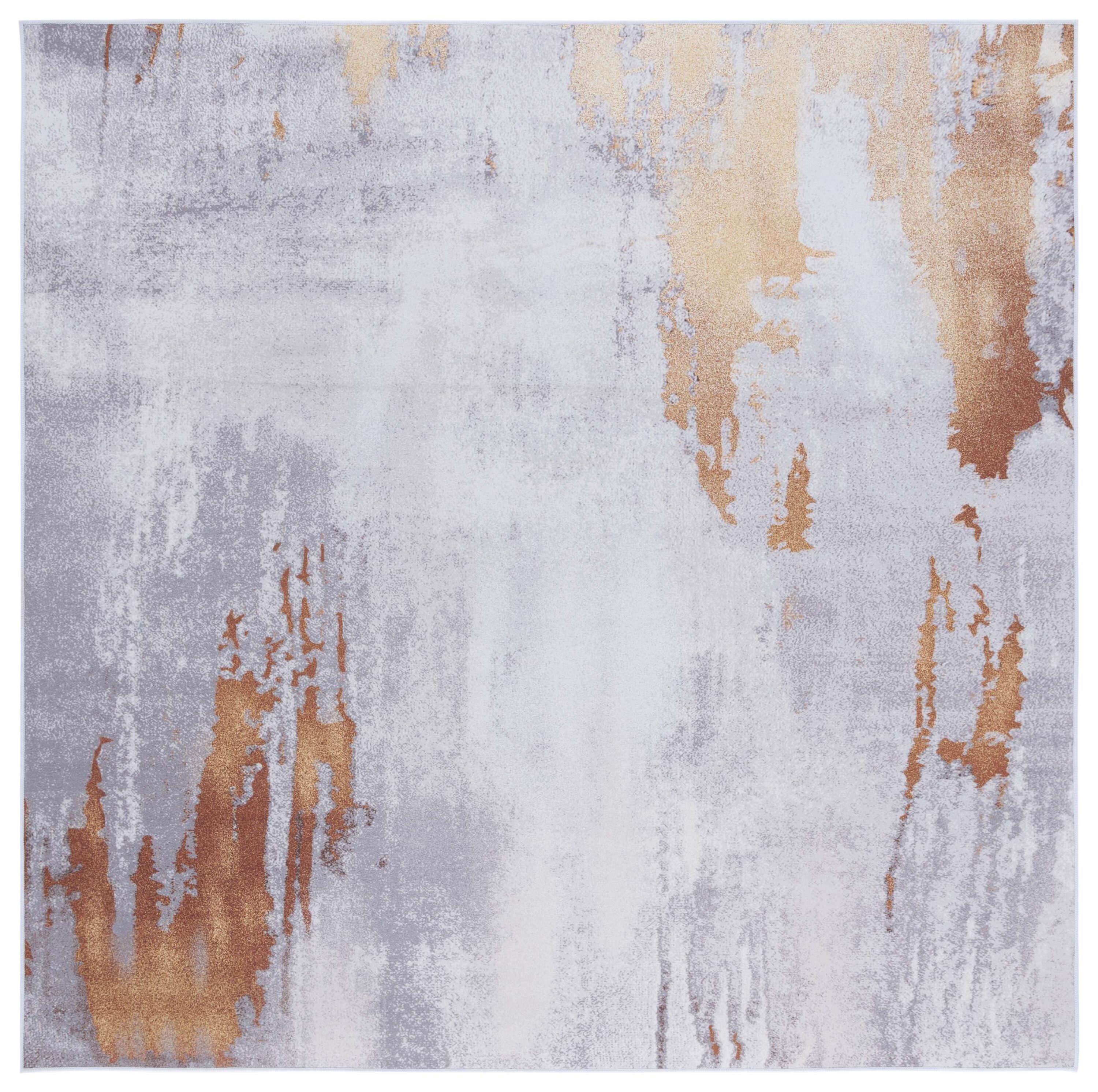 Tacoma 6' x 6' Gray and Rust Abstract Washable Area Rug