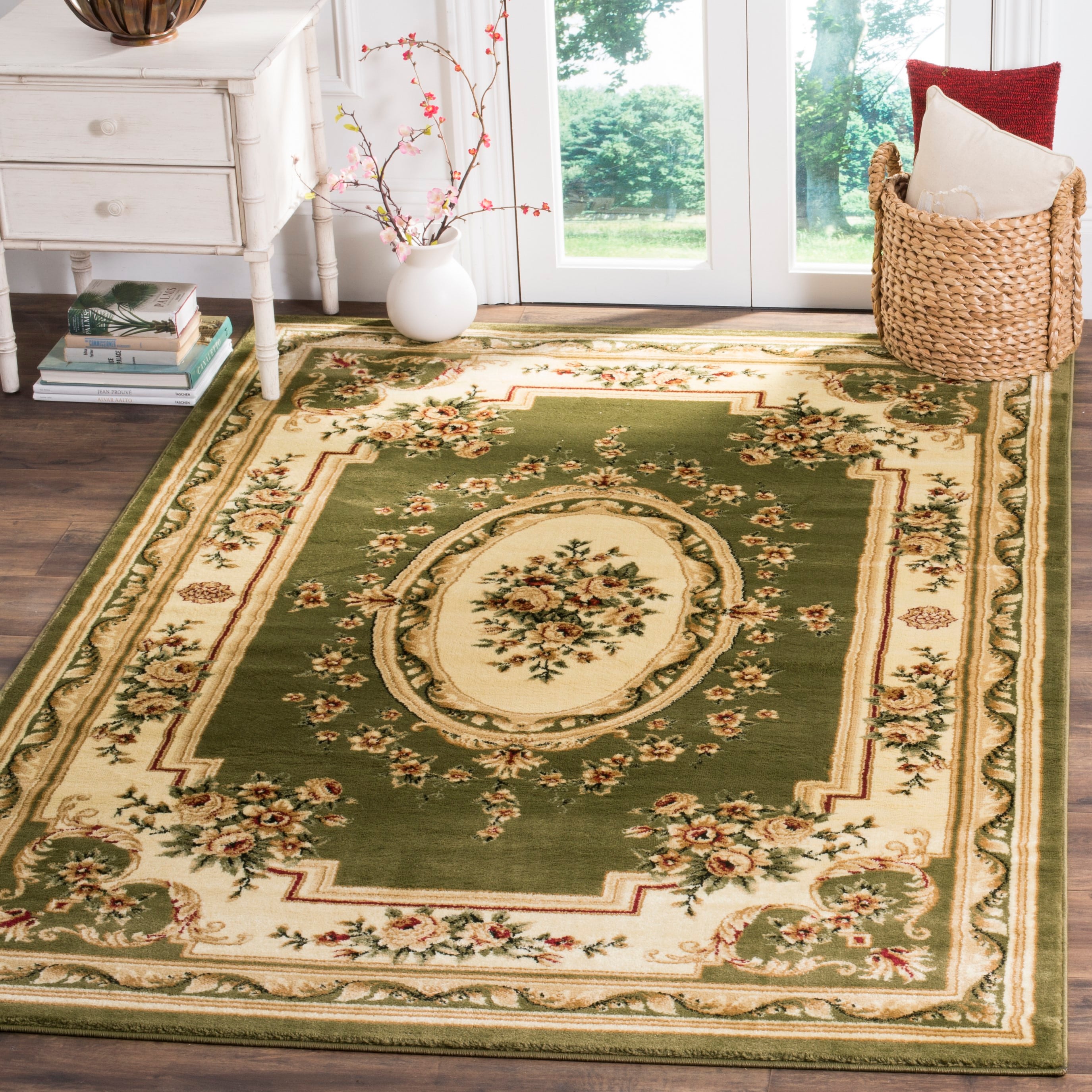 Safavieh LNH218B-24 Lyndhurst Medallion Tabriz 2 x 4 (ft) Loomed Polypropylene Sage/Ivory Rectangular Indoor Floral/Botanical Oriental Throw rug