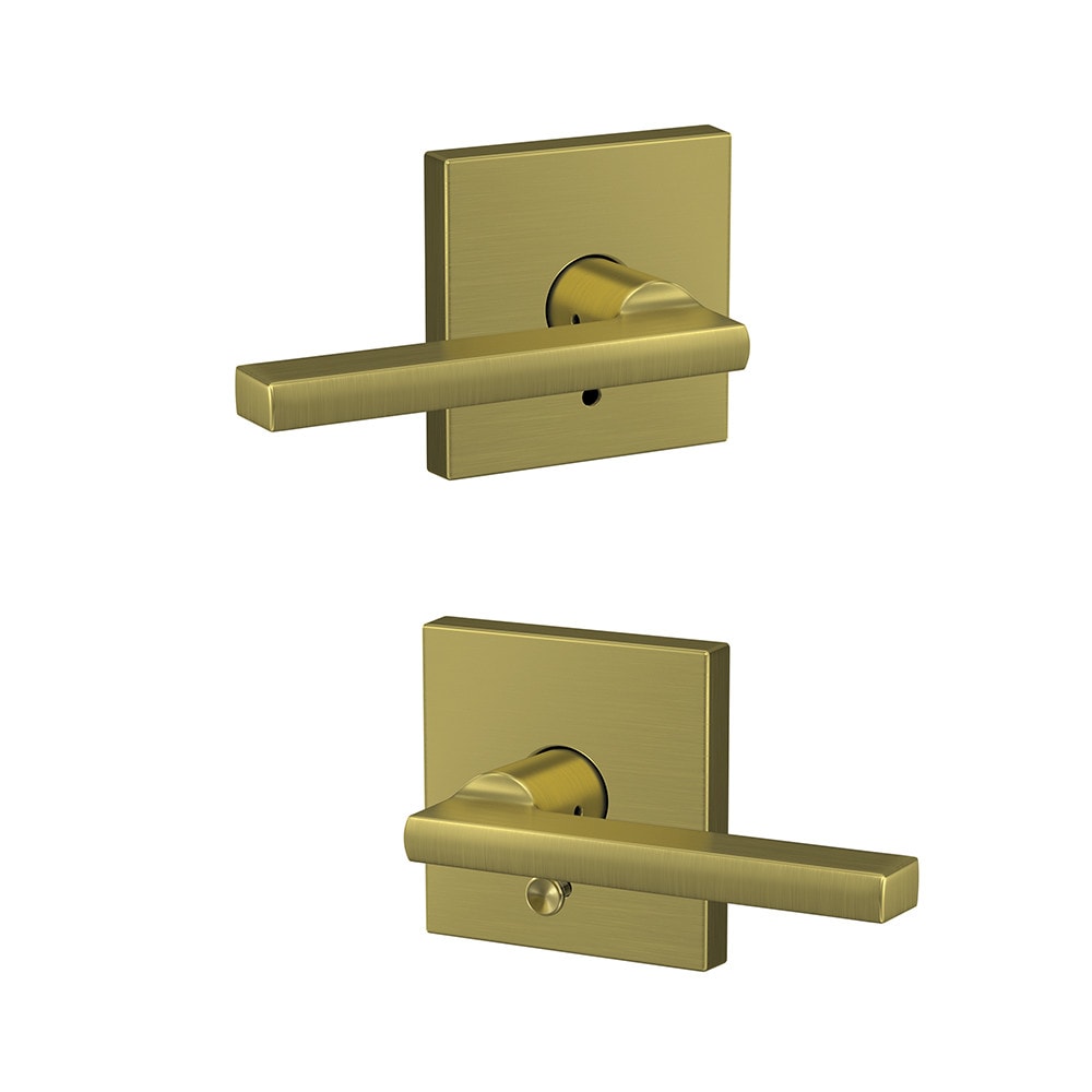 2-piece set of gold door handle, private door handle, bed and bathroom  handle lock, satin brass finish, universal handle with square door handle 
