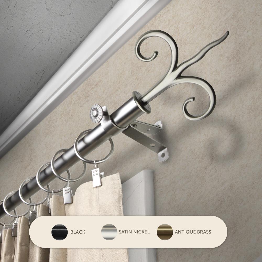 Hart & Harlow L4834-285 13/16-in Fable 28-in to 48-in Satin nickel Steel Single curtain rod with Finials