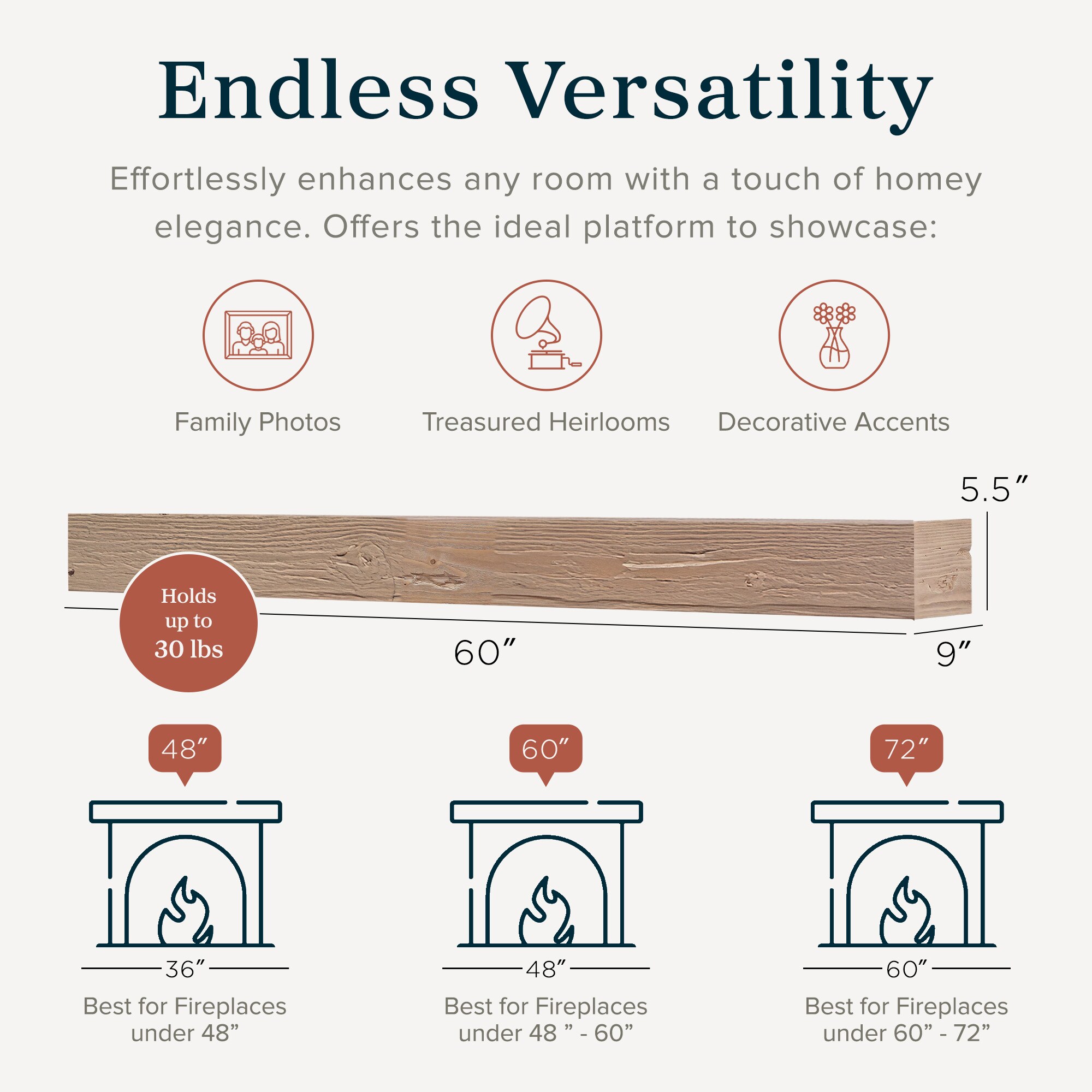 Mantels Direct DAKOTA-60-BLD Mantel-Shelves - View #5