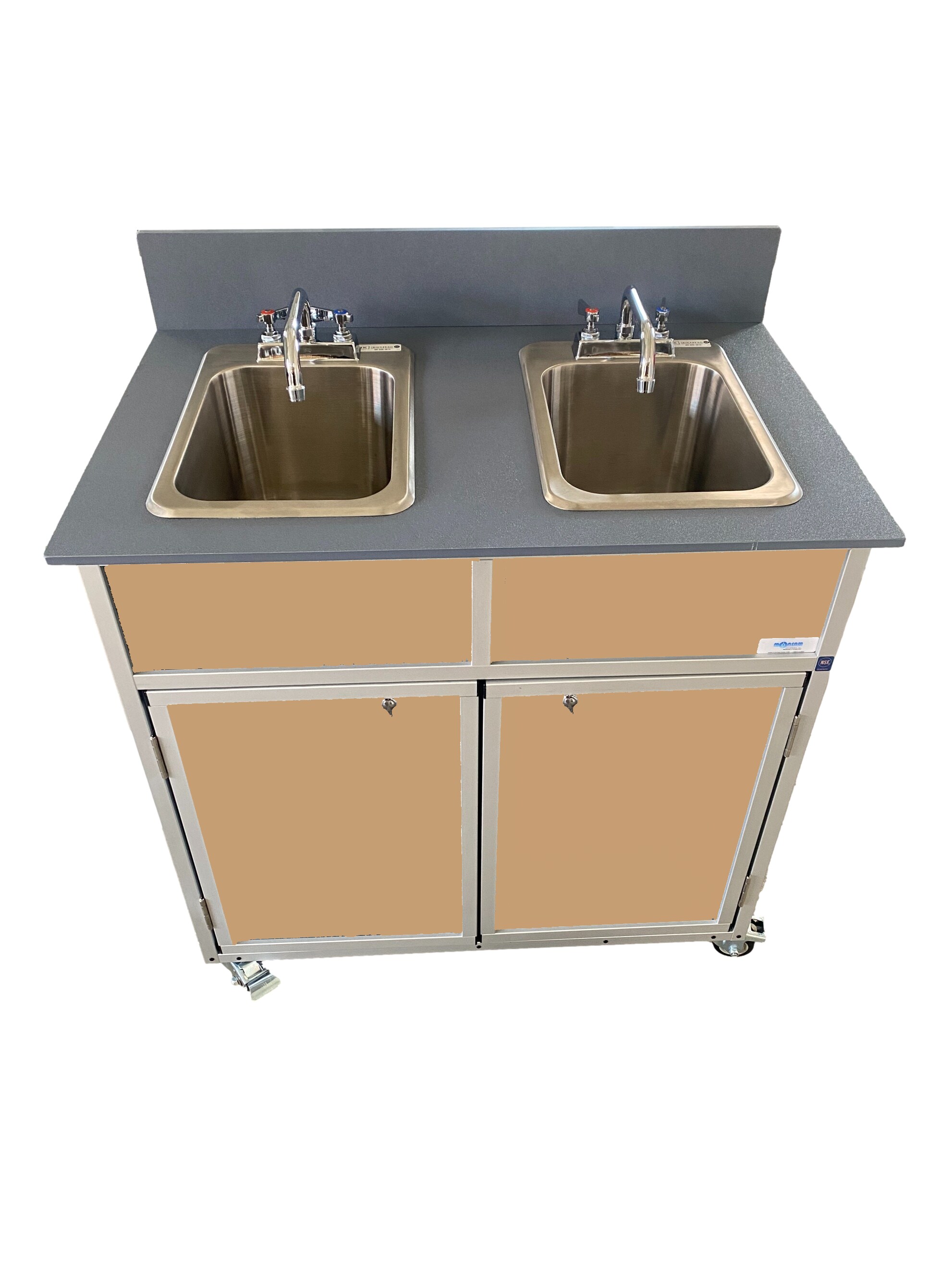 MONSAM NS002 MAPLE Brown Double equal bowl Stainless steel Foodservice Portable Sink