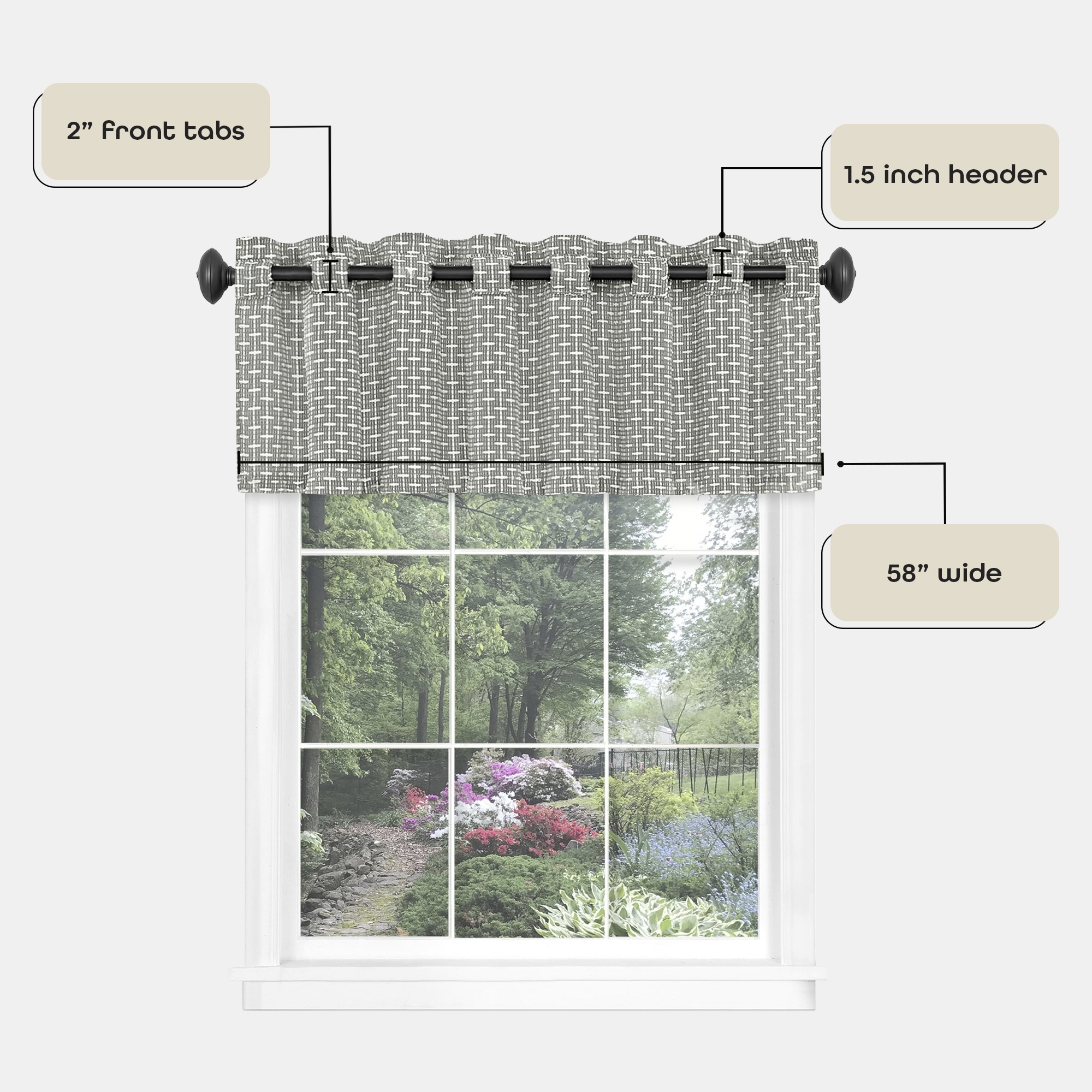 Gray Textured Light Filtering Rod Pocket Valance, 58" x 13"
