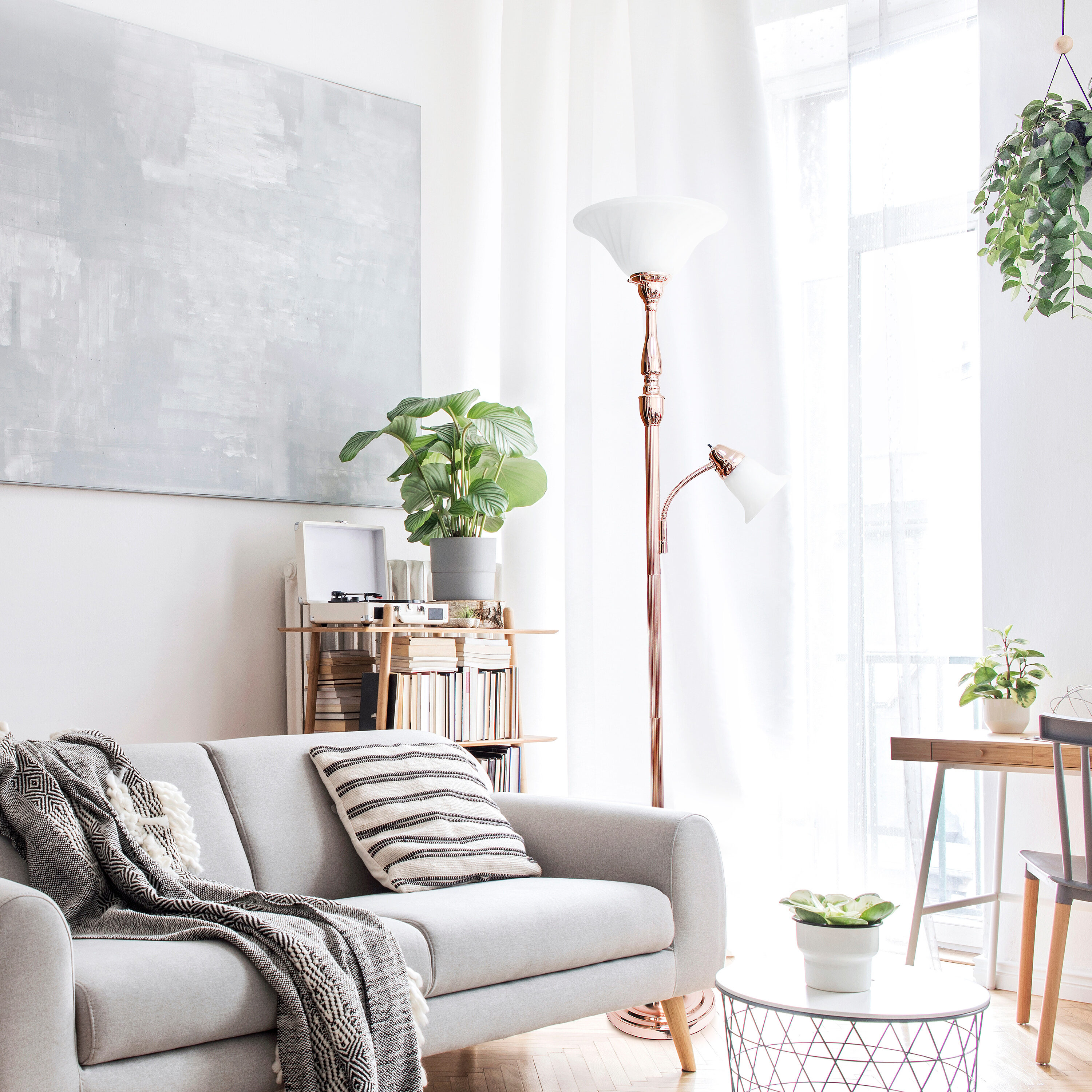 Elegant Designs LF2003-RGD 71-in Rose Gold Torchiere with reading light Floor Lamp with Glass Shade