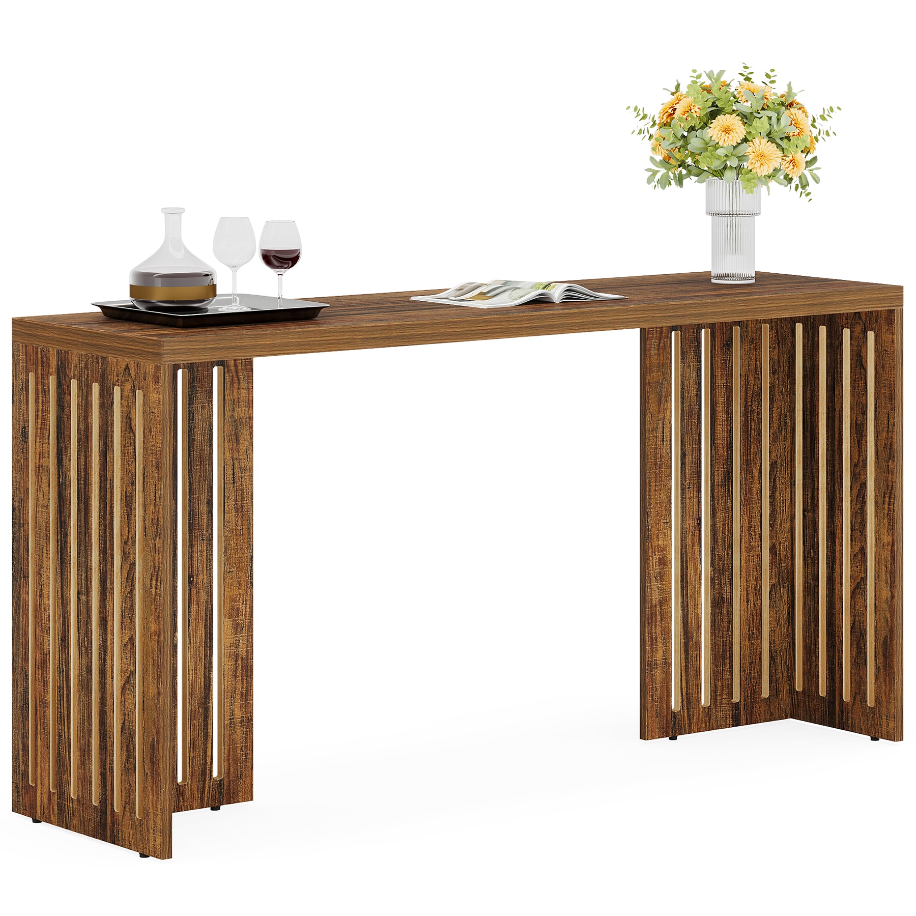 Tribesigns LWFD-XK00169 Home Bar Table 63-in x 35.42-in Brown Rectangle Bar table