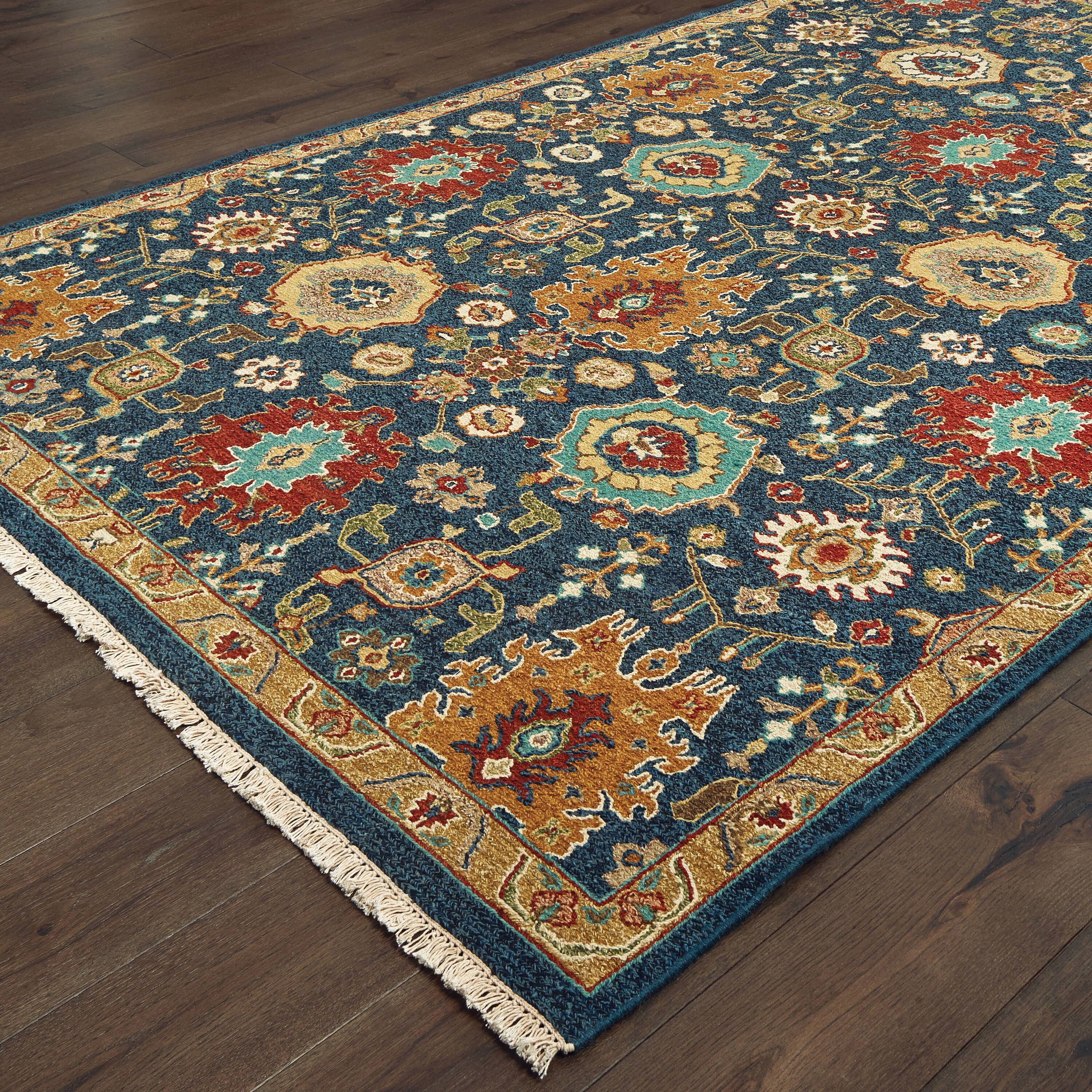 Archer Lane Trinity 6 X 9 (ft) Wool Blue Indoor Floral Area Rug at ...