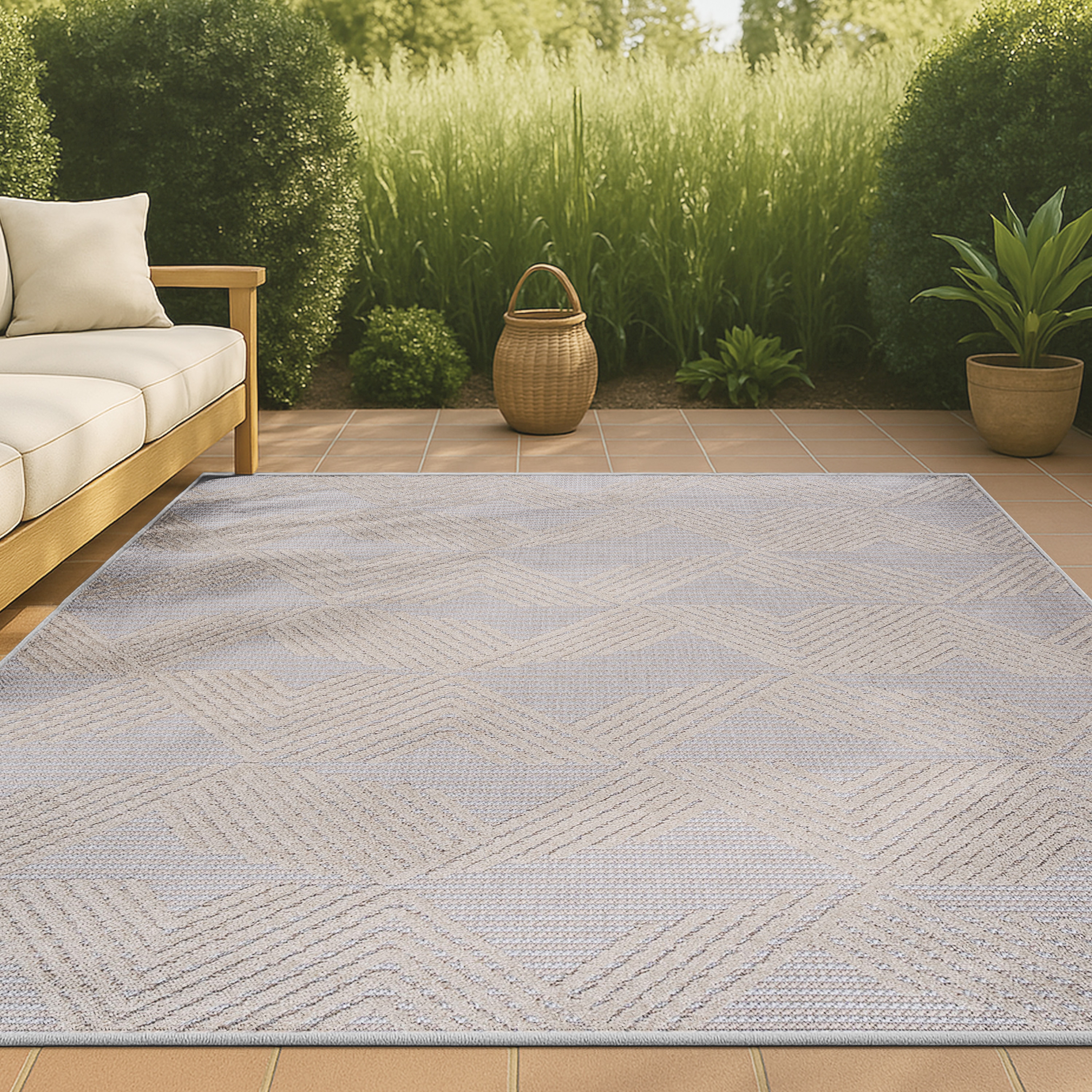 JONATHAN  Y SBH106B-5 South Beach Jazz High-Low Art Deco 5 x 8 (ft) Loomed Polypropylene Beige Rectangular Indoor/Outdoor Geometric Bohemian/Eclectic Area rug