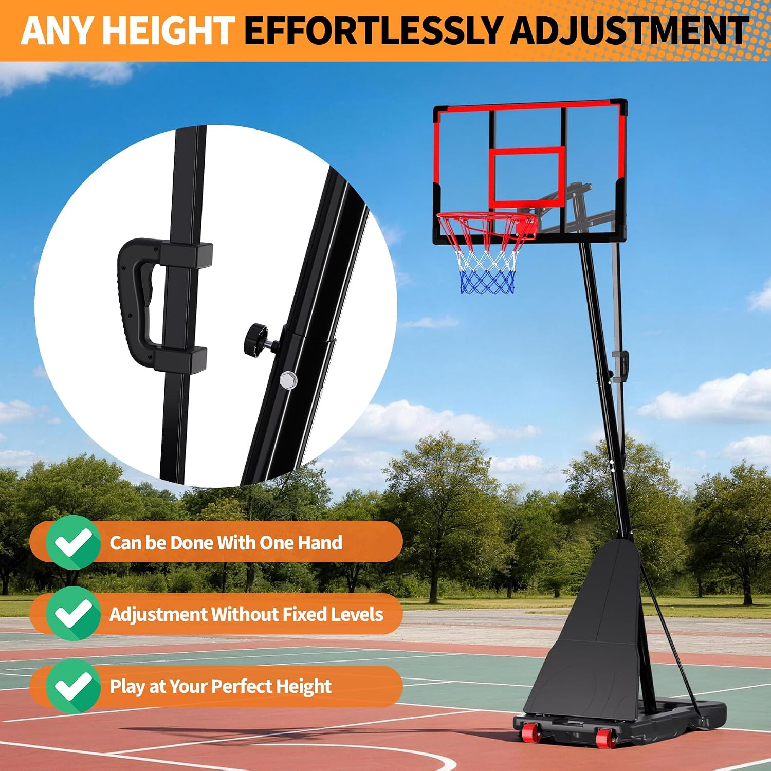DEXSO Adjustable Portable Basketball Hoop 44 in Shatterproof Polycarbonate Backboard Steel Frame 5.5 to 10 ft Height