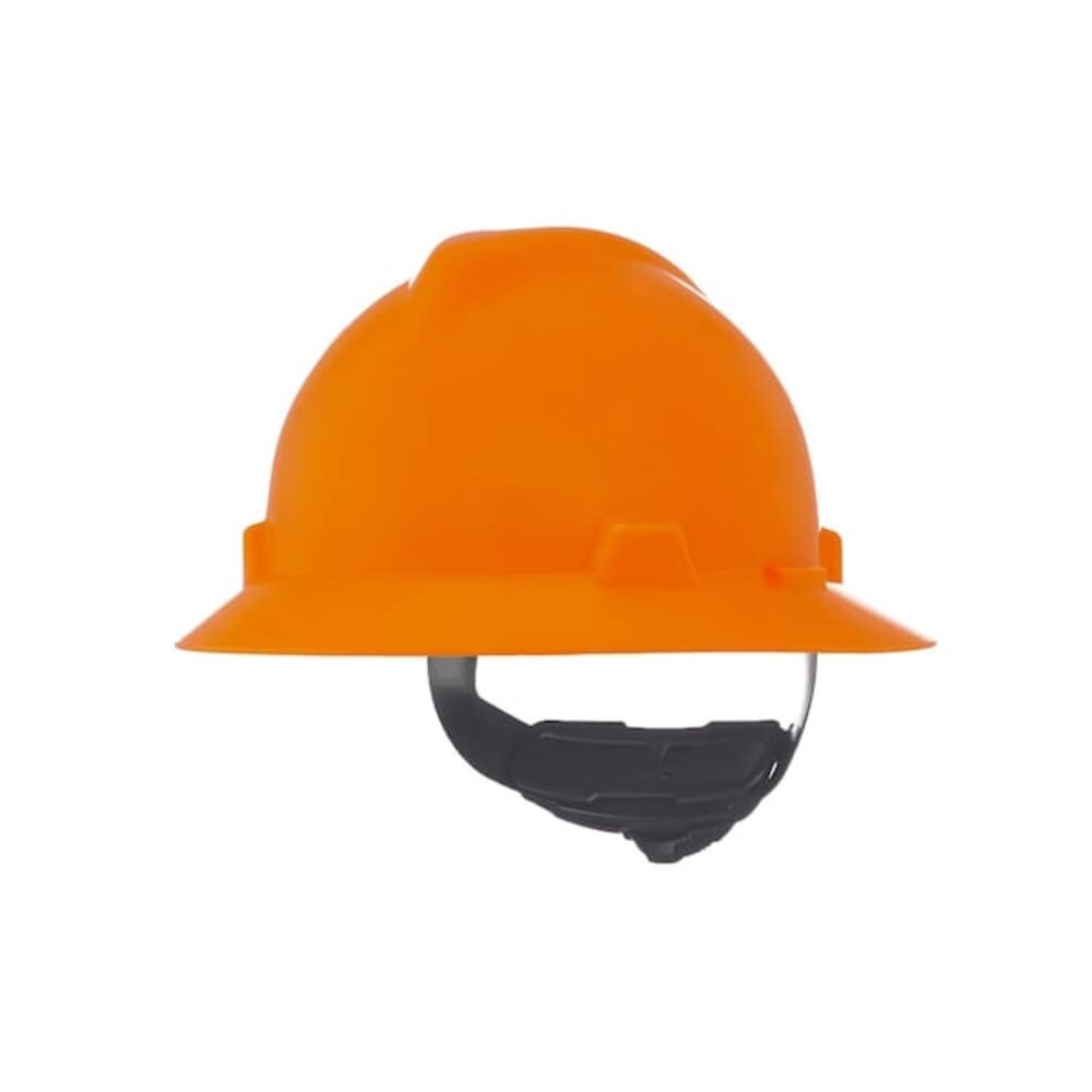 MSA  Safety V-Gard Slotted Full Brim Hard Hat Fas-Trac III Suspension Type I Class E Hi-Vis Orange