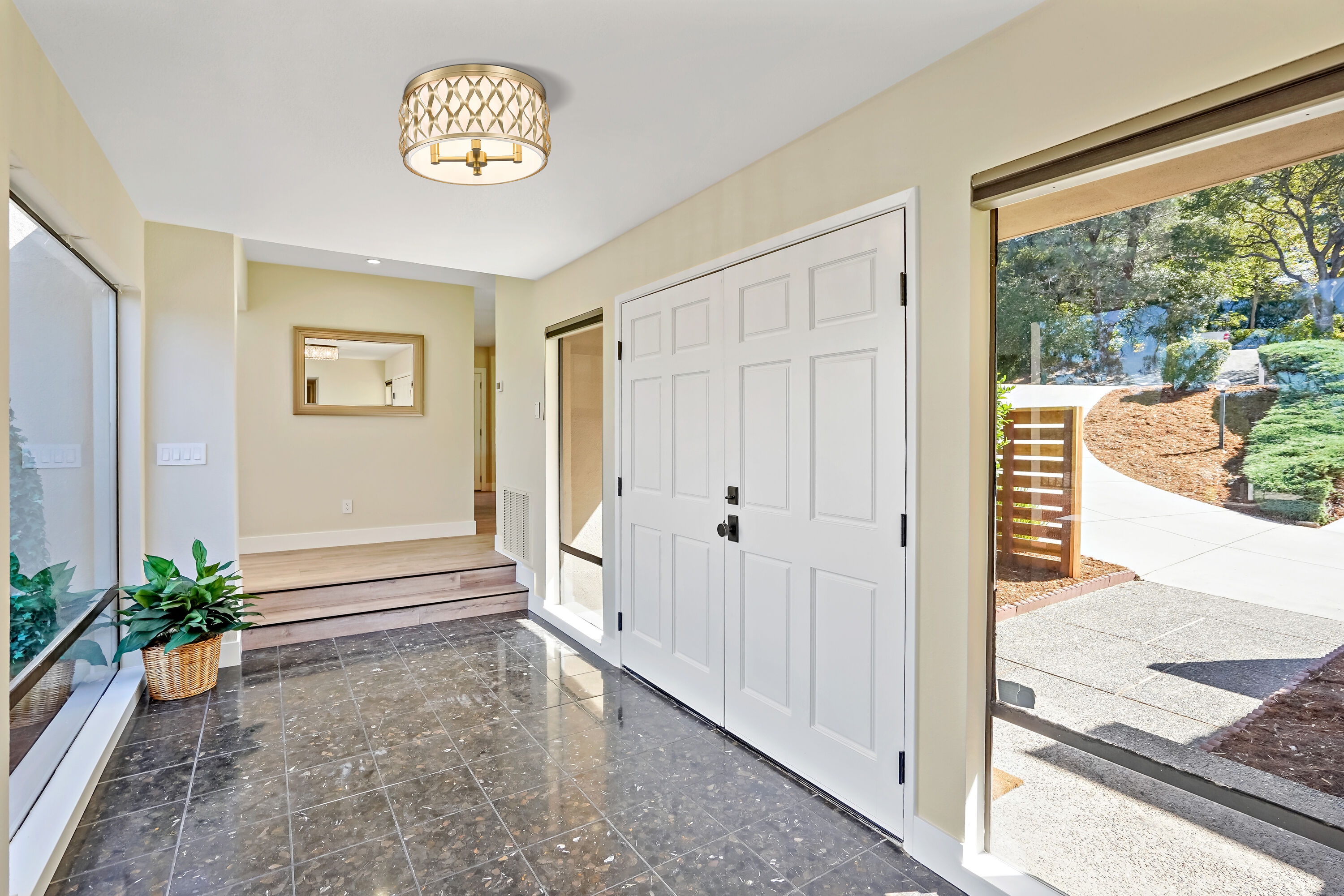 Modern Gold and Glass Drum Flush Mount Ceiling Light
