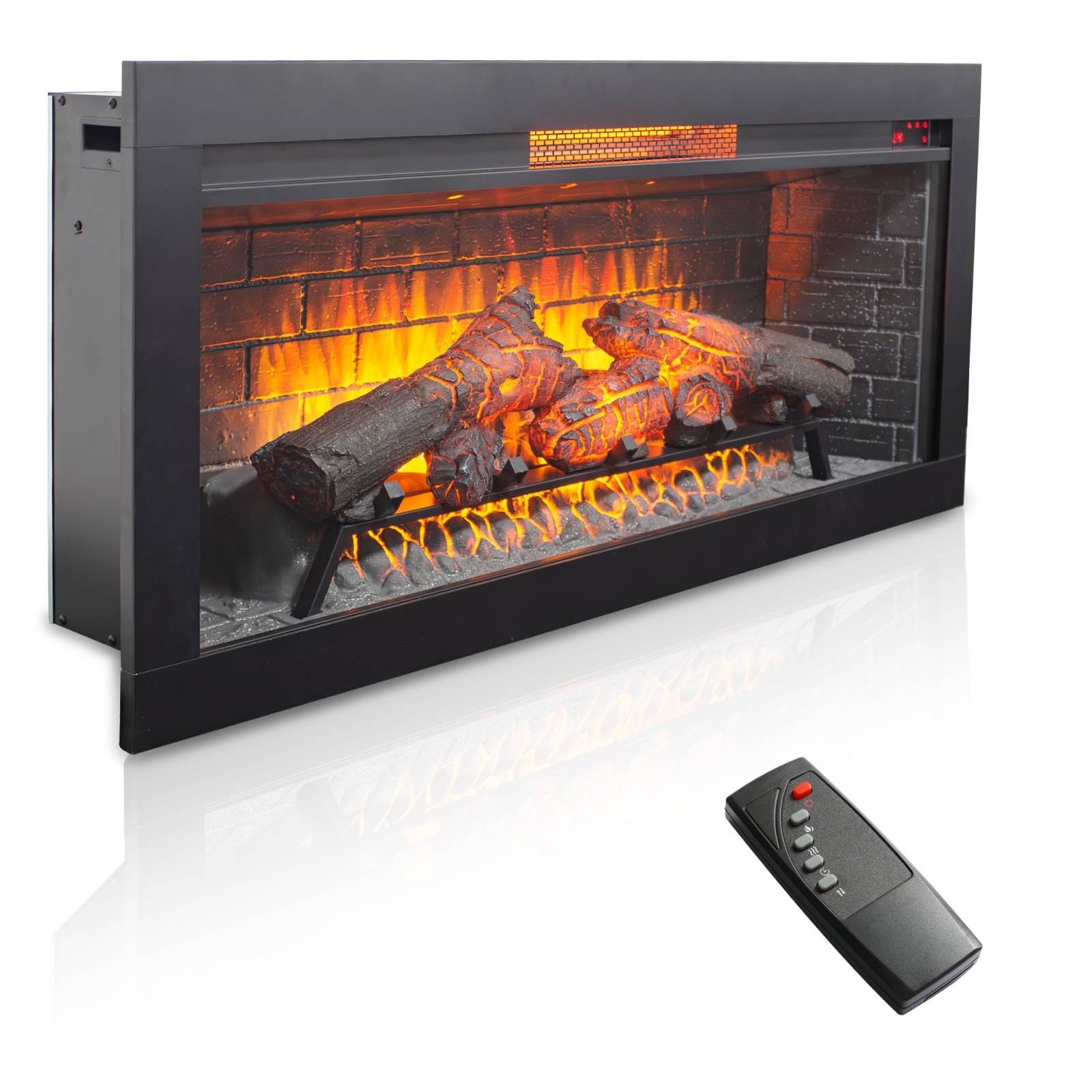 GlasFlength  42 Inch Electric Fireplace Insert with Infrared Heater Faux Fireplace with Removable Trim Kit Touch Panel Indoor Fireplace for Living Room Bedroom Black