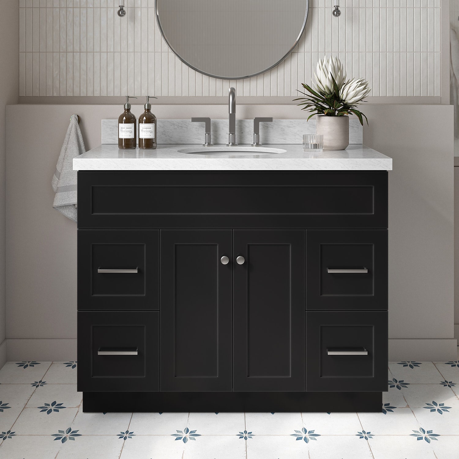 ARIEL F043SCWOVOBLK Hamlet 42-in Black Undermount Single sink Bathroom Vanity with Carrara White Marble Marble Top