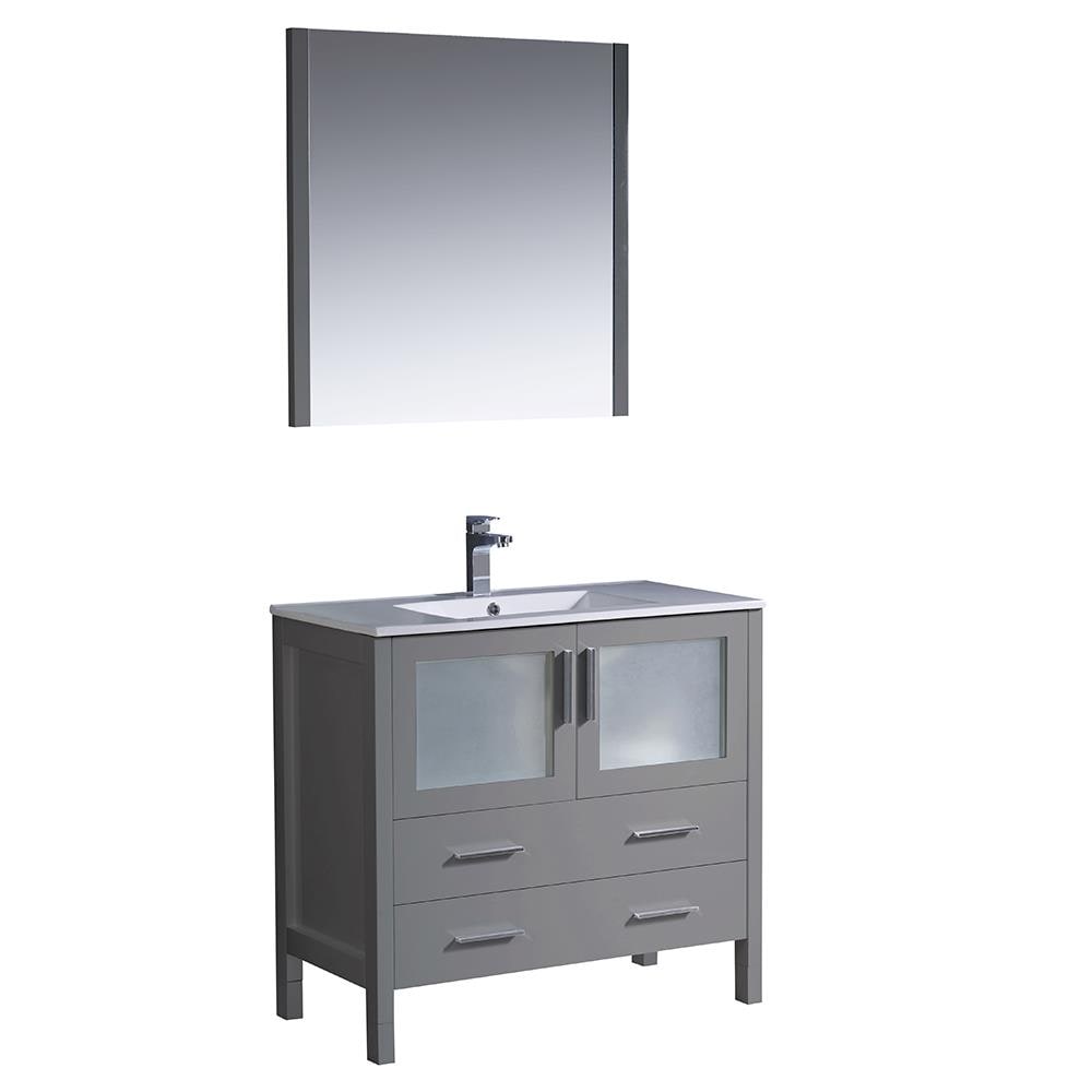 Fresca FVN6236GR-UNS Tuscany 36-in Gray Single sink Bathroom Vanity with White Ceramic Top (Mirror Included)
