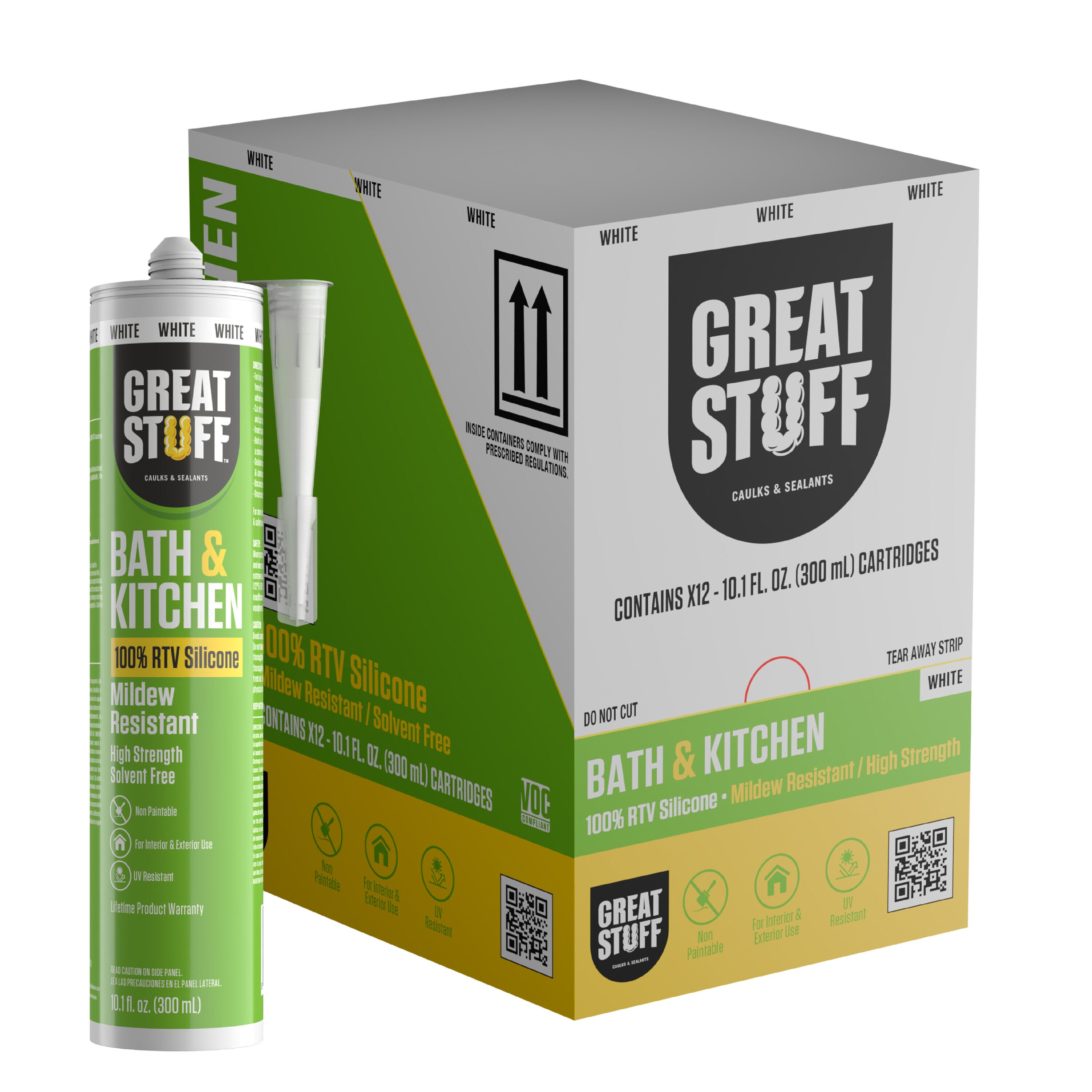 GREAT STUFF 99BATH3005X12 Bath and Kitchen General Purpose 100 RTV 12 -Pack 10.1-oz Kitchen bath White Unsanded Silicone Caulk