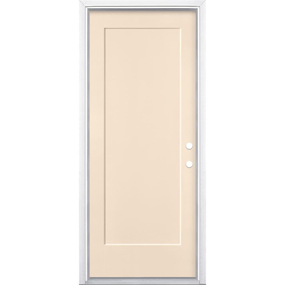 Masonite 5204216 Lincoln Park 32-in x 80-in x 4-9/16-in Fiberglass No glass Left-hand inswing Bisque Painted Prehung Single door Front Door with Brickmould Insulating core
