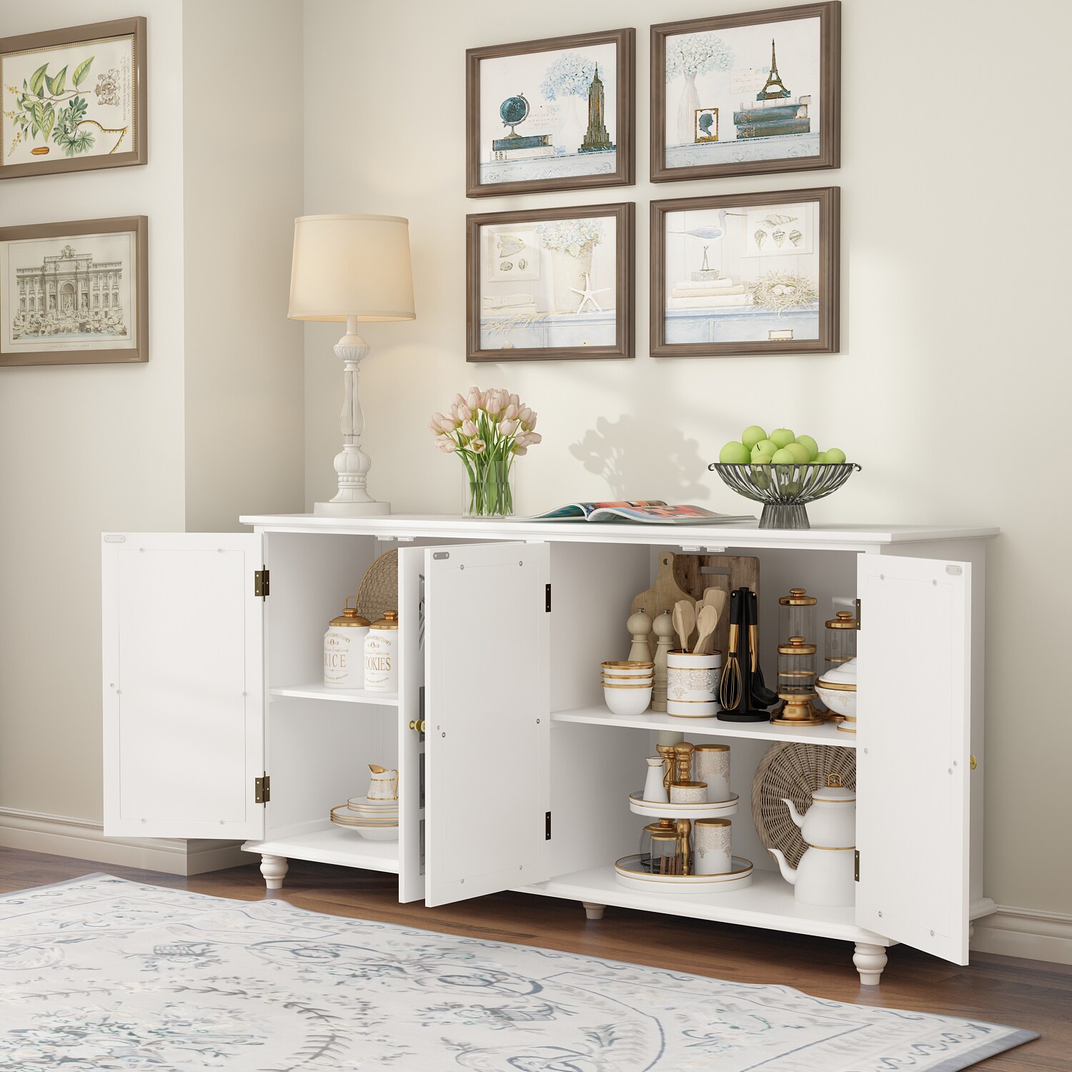 FUFU&GAGA Contemporary/Modern White Sideboard with 4 Doors and 2 ...