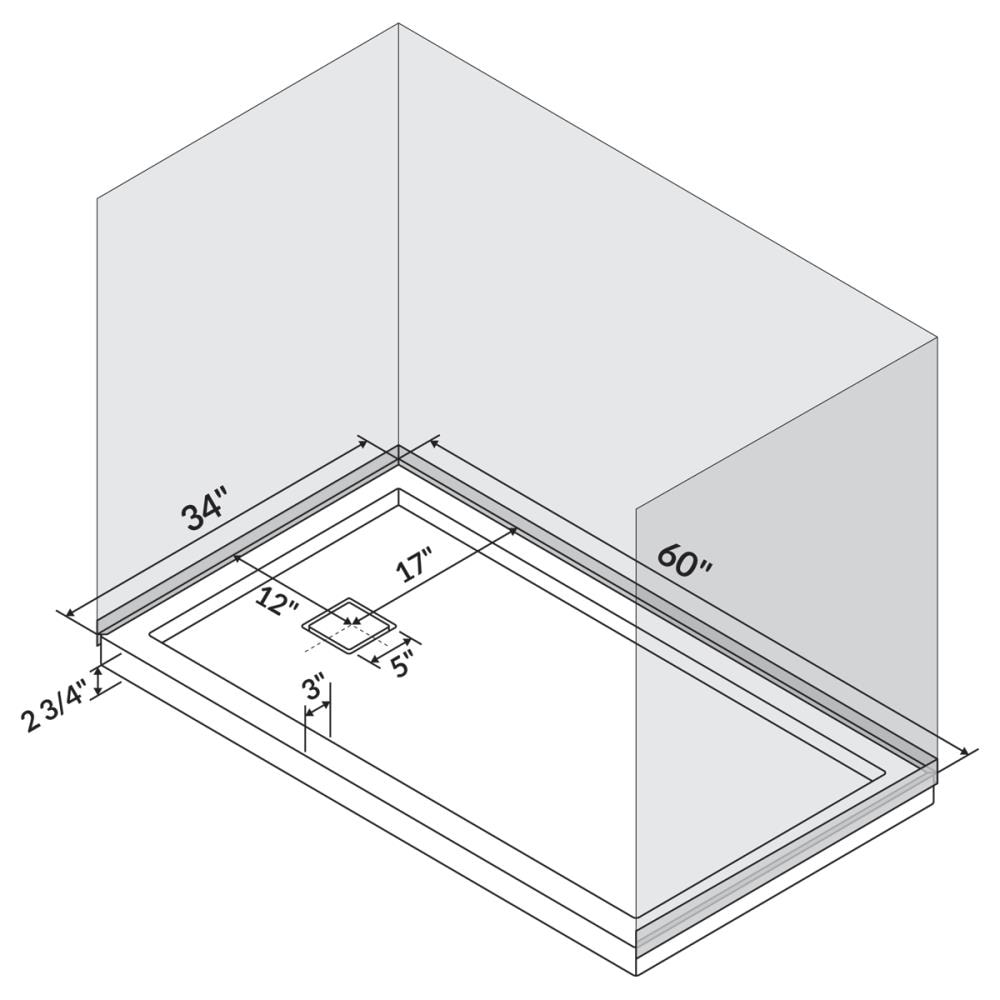 LessCare 34-in W x 60-in L x 2.75-in H White Square Shower Pan Base ...