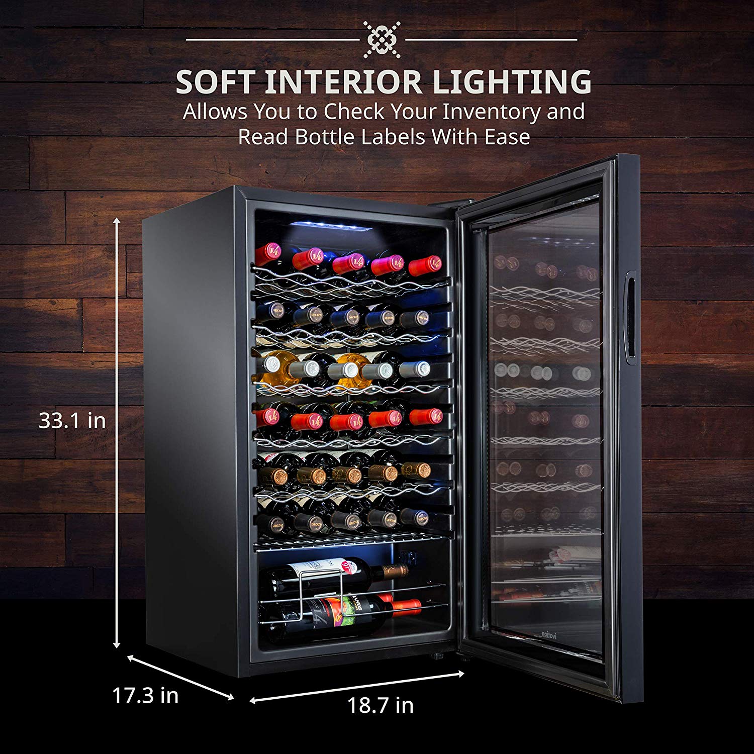 Ivation 18.7in W 34Bottles Black Freestanding Indoor Wine Cooler in