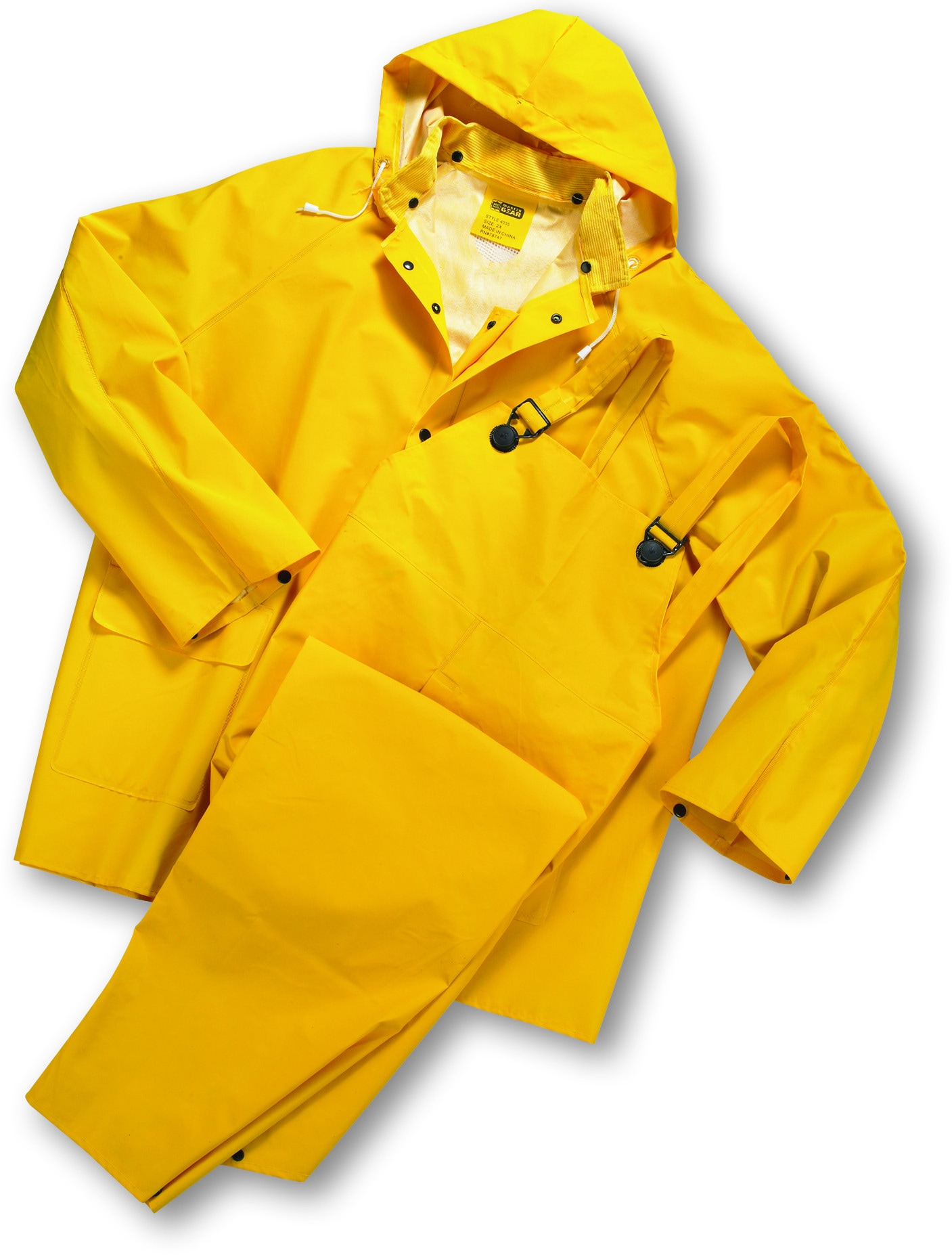 35 mil Size X Large 3 piece Boss Fabric Lined Rain-Suit  w/ Detachable Hood 