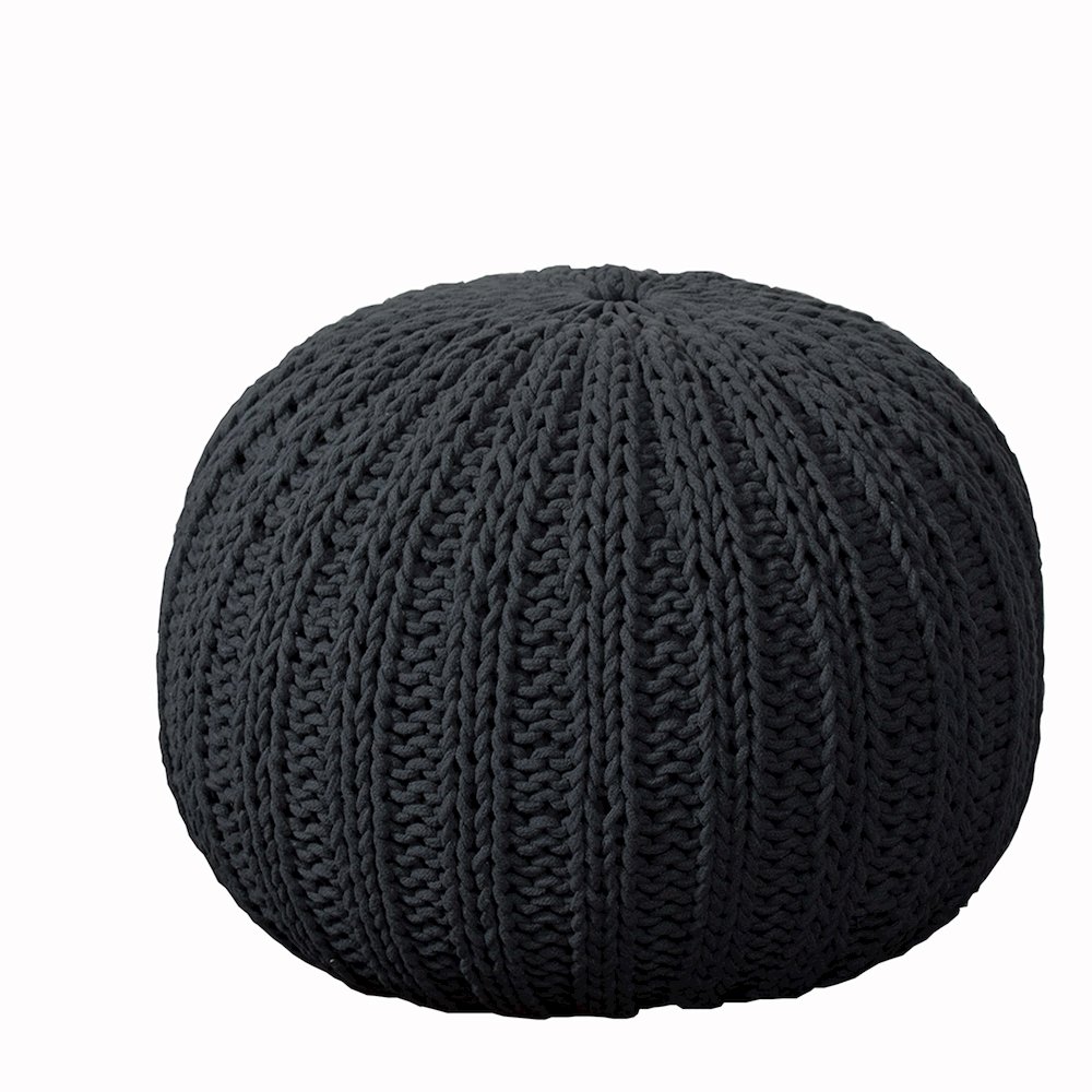 LR Home Celtic Cotton Indoor Pouf in Black 20 x 20 x 16