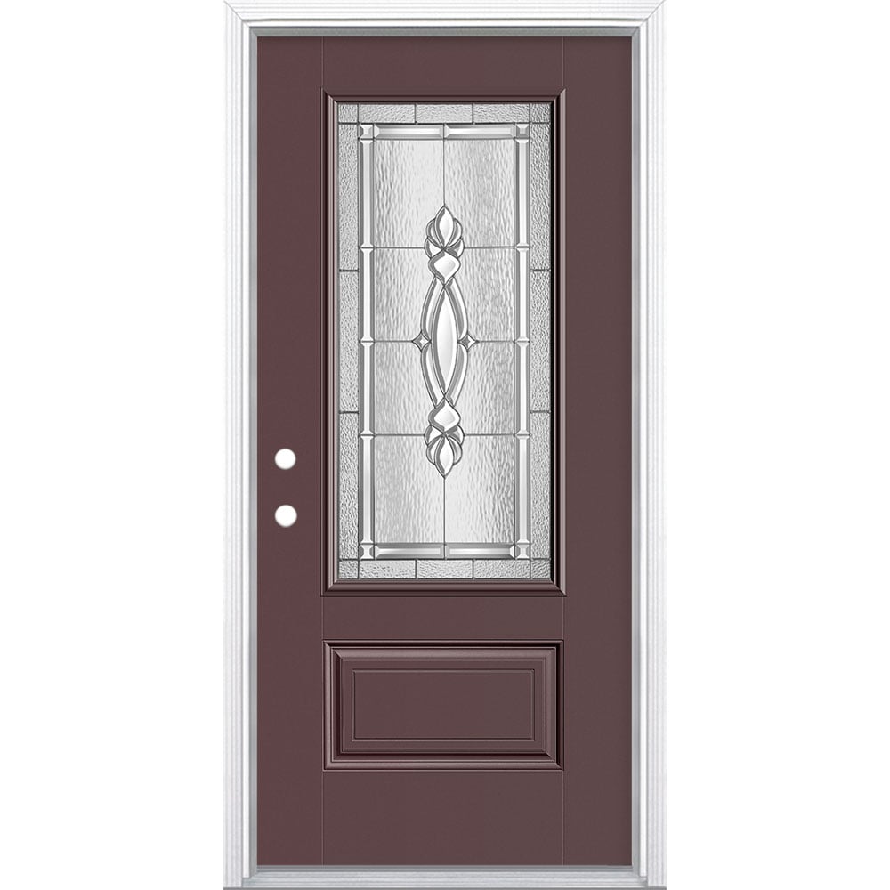 Masonite 3421892 Panama 36-in x 80-in x 4-9/16-in Fiberglass 3/4 lite Right-hand inswing Currant Painted Prehung Front Door with Brickmould Insulating core