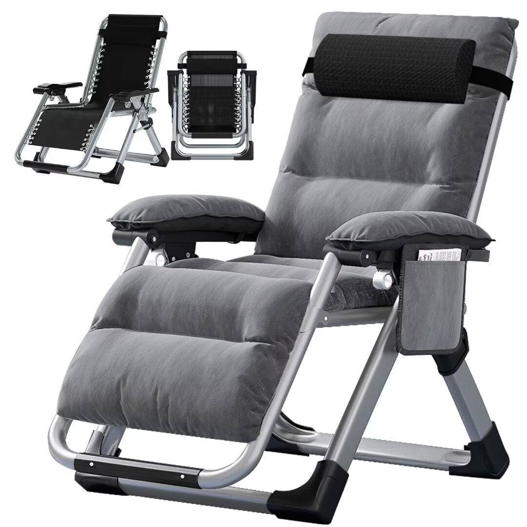 DOCRED K16ZDY-20-02 Outdoor Lounge Chair Zero Gravity Chair with Gray Cushioned Seat