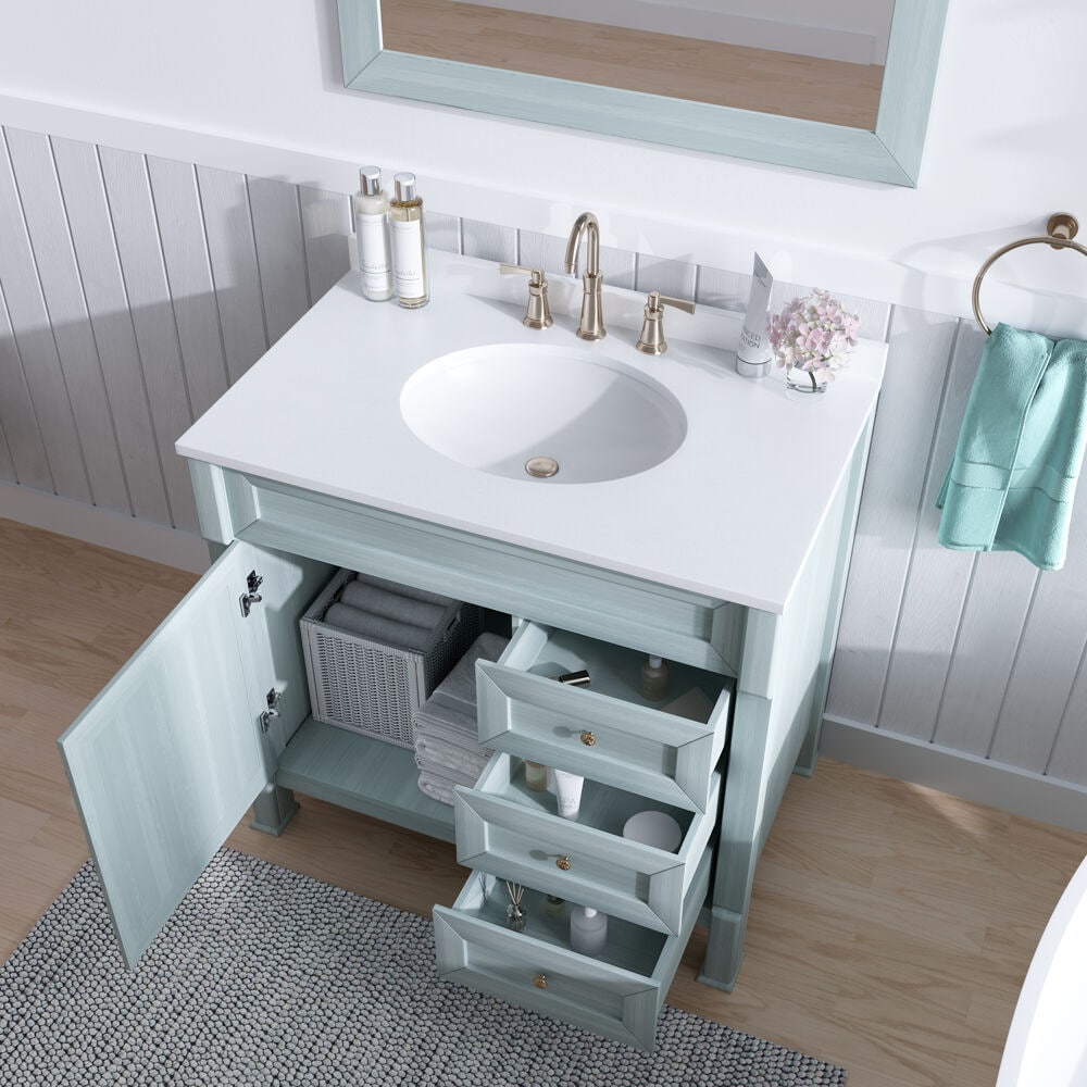 Hanover 36in Blue Single Sink Bathroom Vanity with White Engineered