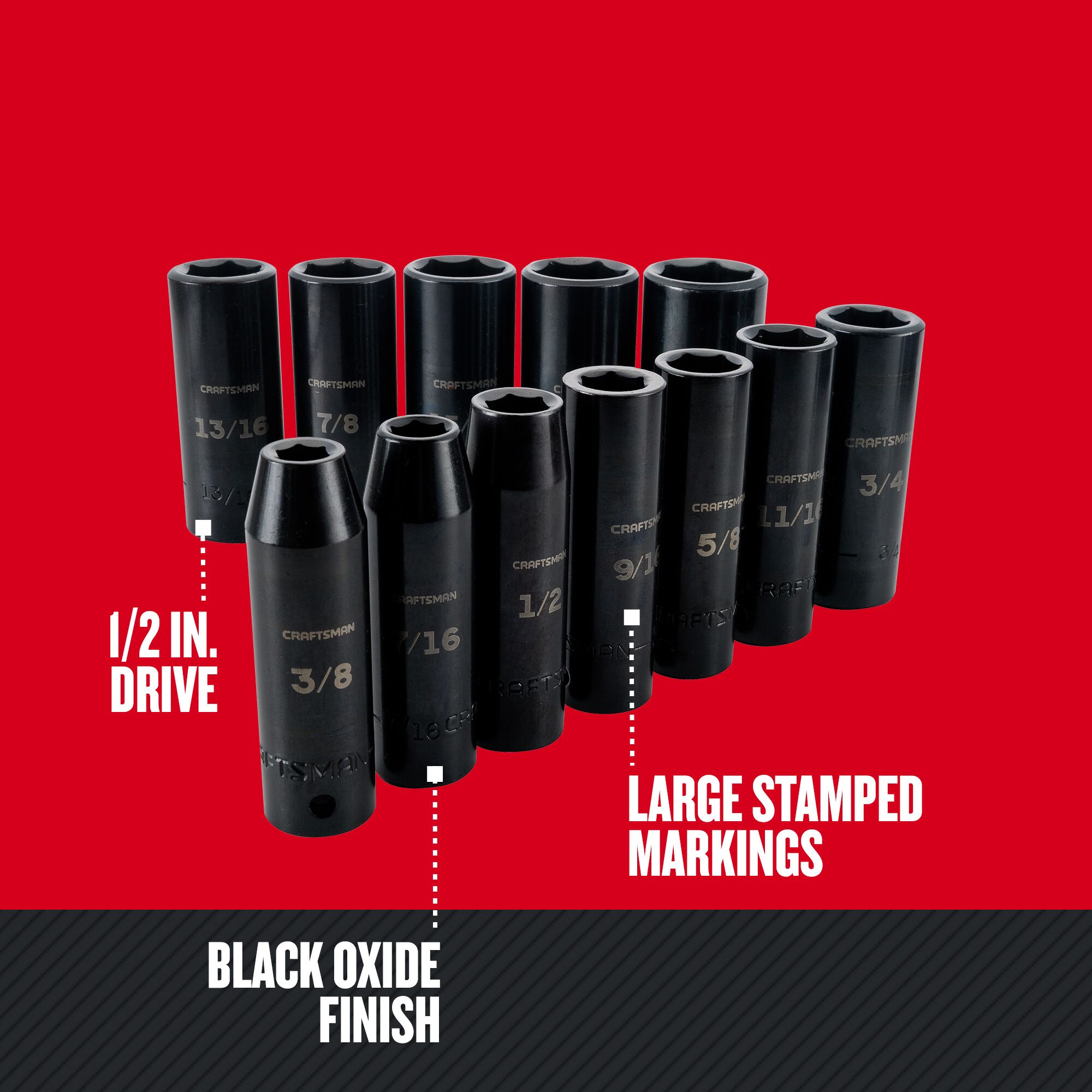 CRAFTSMAN 12-Piece Standard (SAE) 1/2-in Drive Set 6-point Impact Socket Set