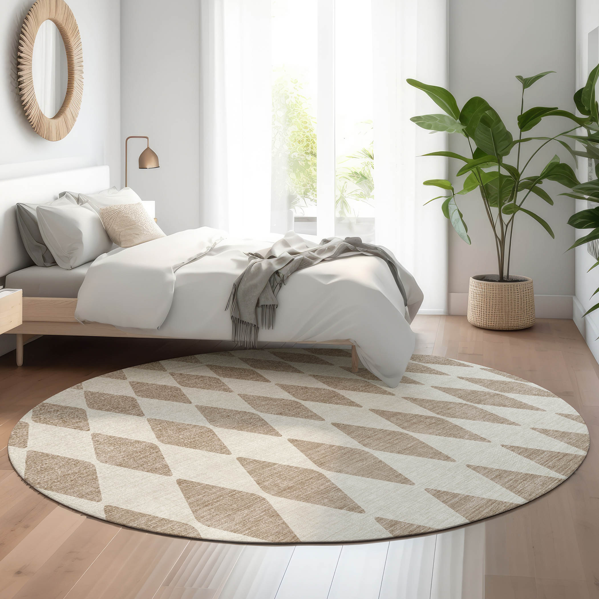 Addison Rugs AMF578TP8RO Mayfield AMF578TP 8 x 8 (ft) Loomed Polyester Taupe Round Indoor Geometric Machine washable Area rug