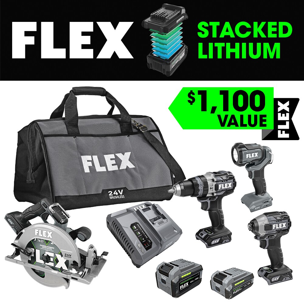 FLEX 24-volt 4-Tool Brushless Power Tool Combo Kit with Soft Case (2-Batteries Included and Charger Included)