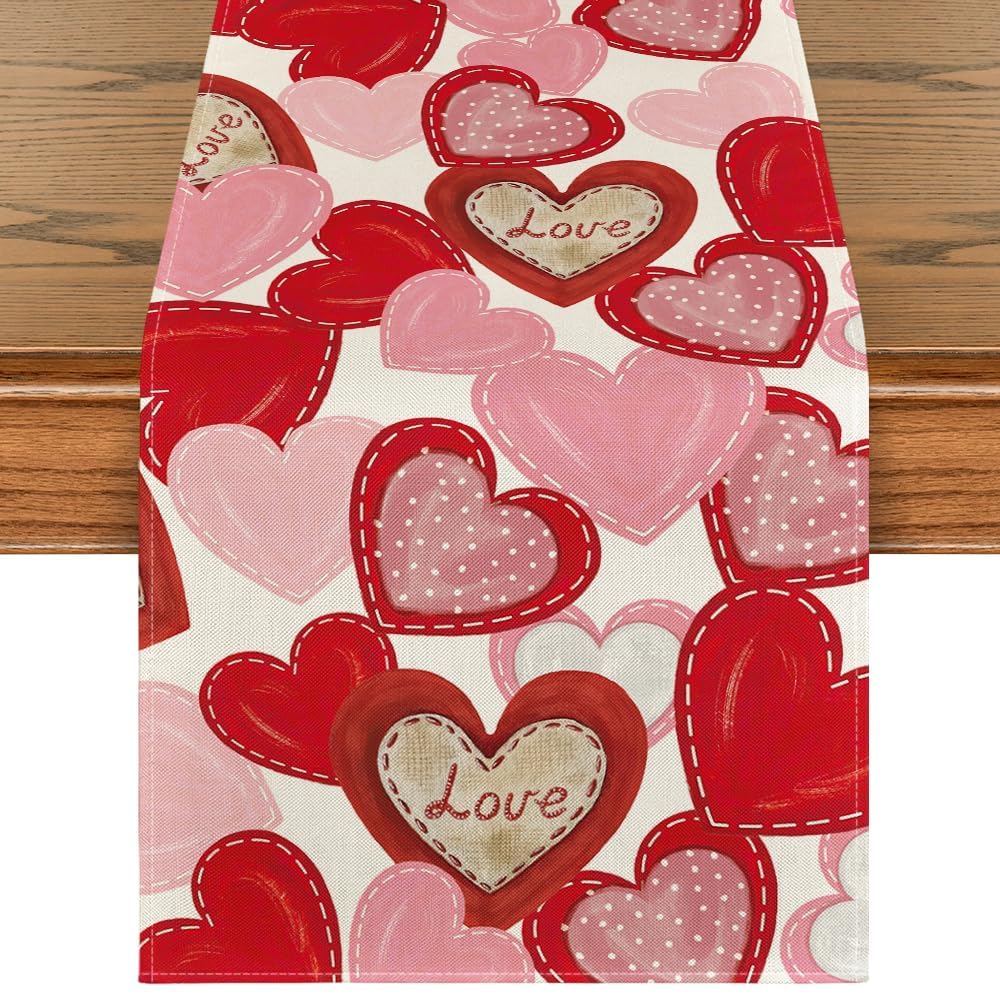 Yichuhaoxi  Black Pink Love Heart Valentines Table Runner 13 x 72 Inch Polyester Table Decoration for Kitchen Dining Room Home Party Anniversary