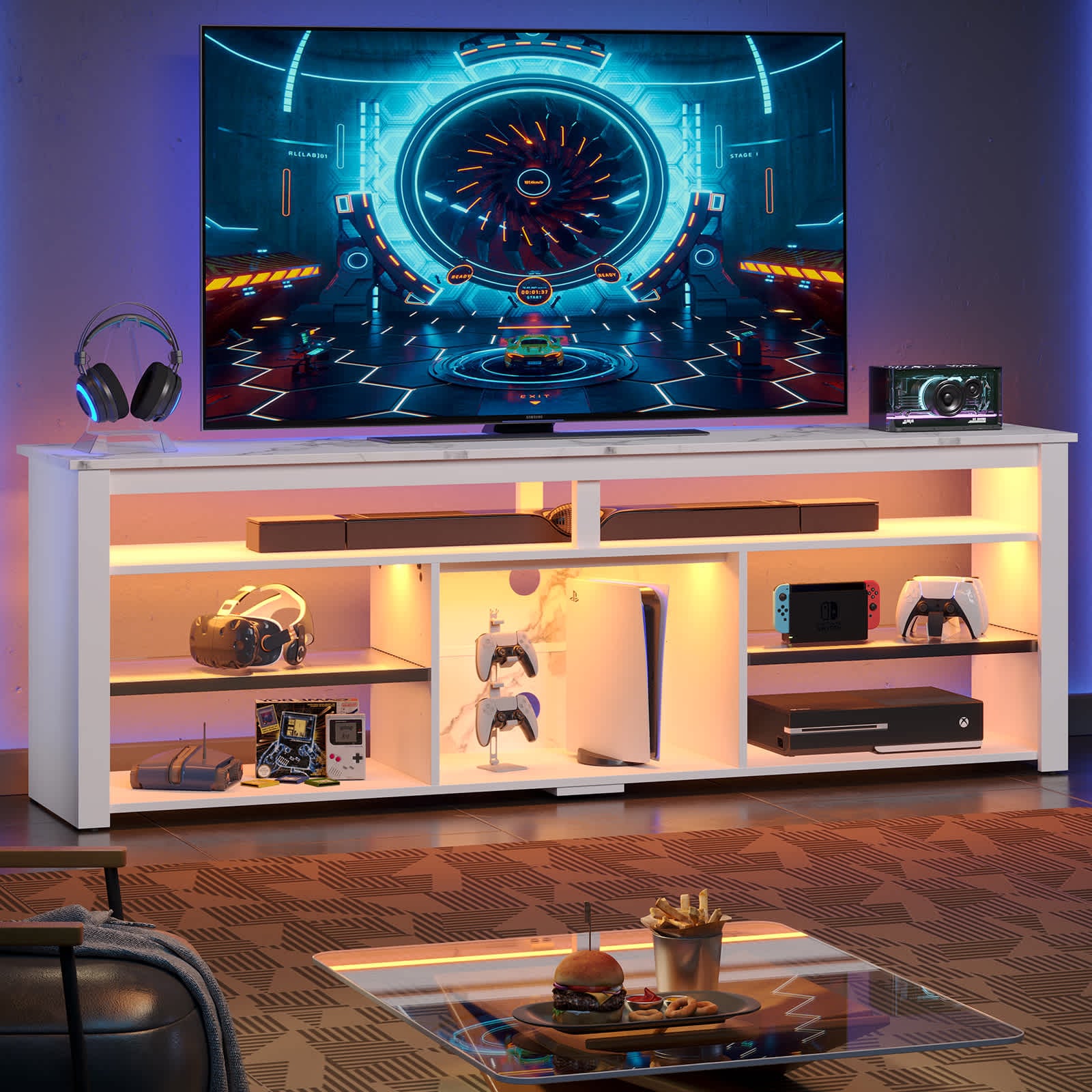 Bestier 70.87-in W 6-Shelf White TV Stand for 75 inch TV #LOW-L102818J-WHBE